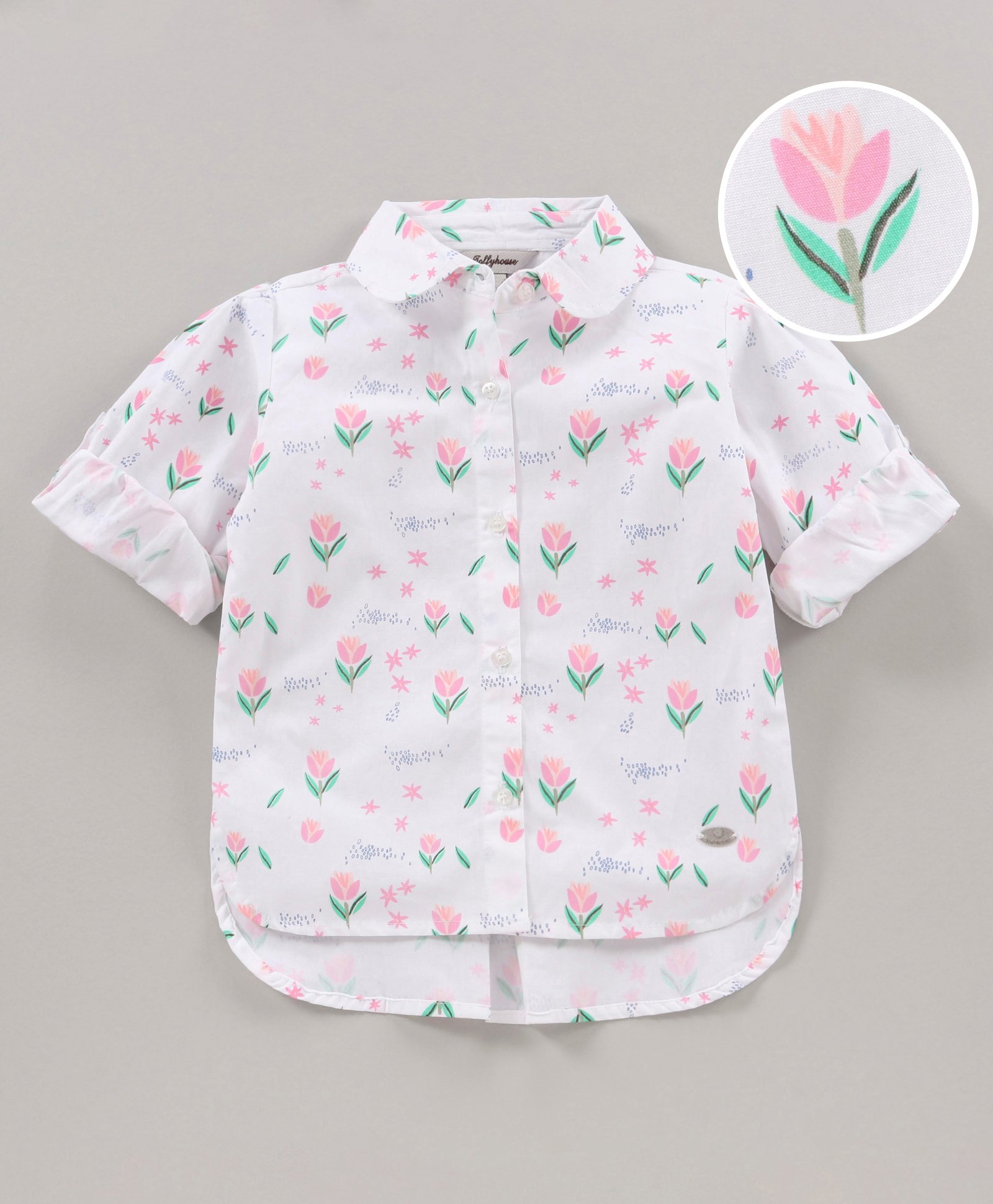 ToffyHouse Loose Fit Full Sleeves Tulip Flower Print Top - White-image-8