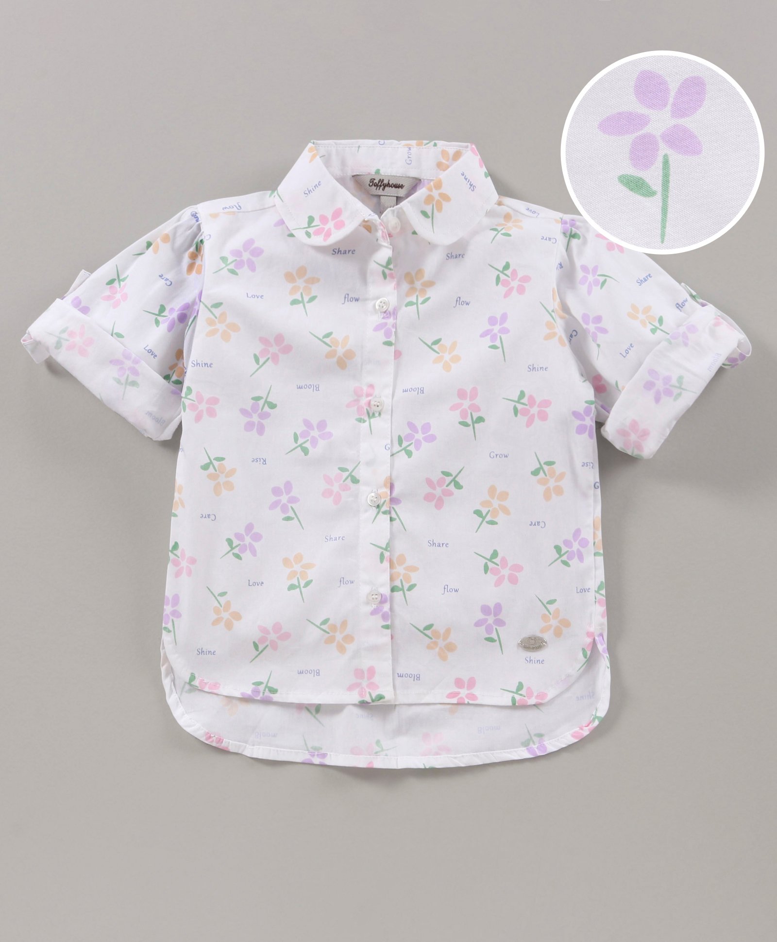 ToffyHouse Loose Fit Full Sleeves Flower & Text Print Top - White-image-33