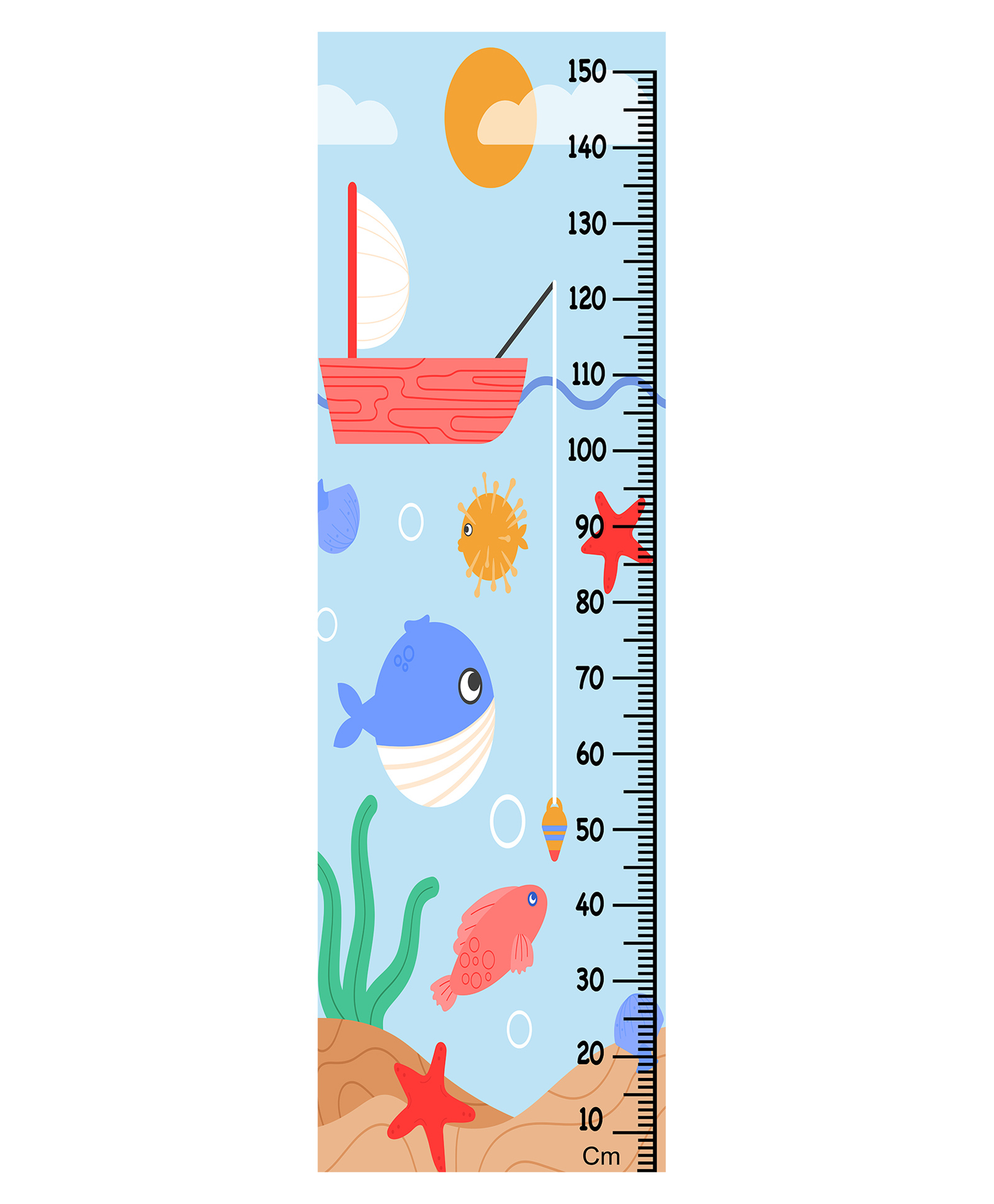 WENS Cute Fishes Height Chart Wall Decal Growth Chart Vinyl - MultiColor-image-45