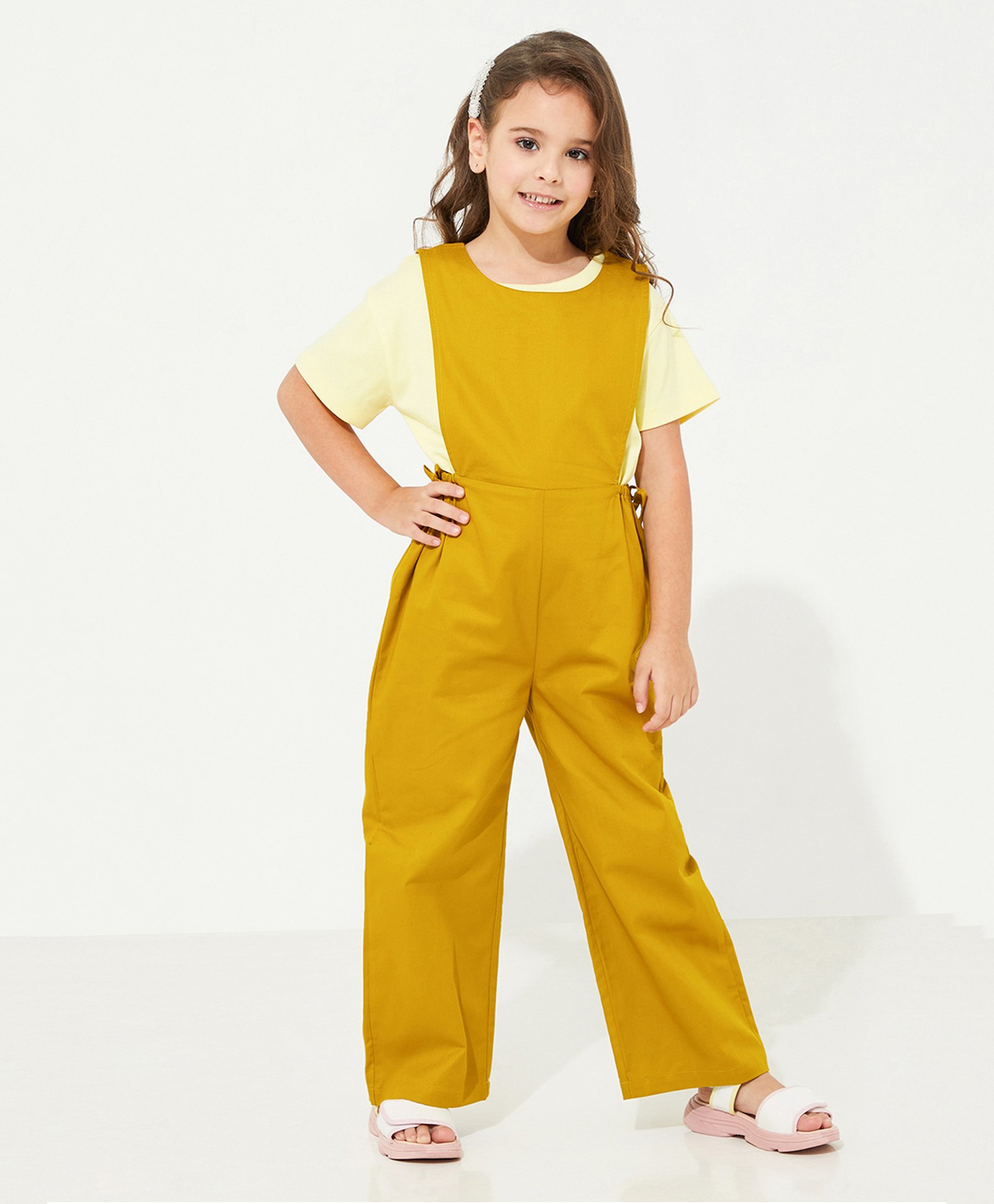 Cherry Crumble By Nitt Hyman Short Sleeves Solid Tee With Jumpsuit & Headband - Yellow-picture-11