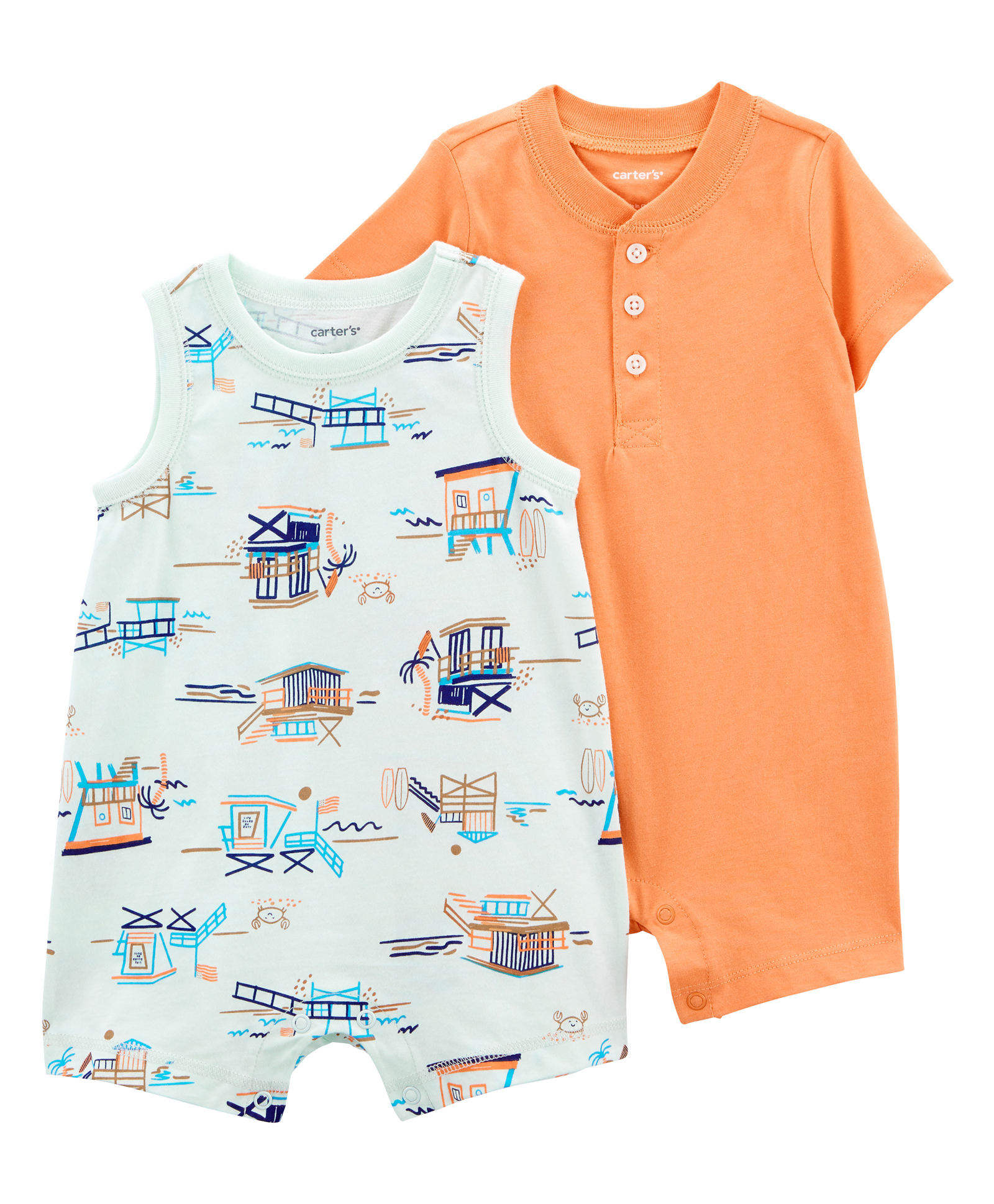 Carter's Baby 2-Pack 1-Piece Tropical Print Romper- White & Orange-image-15