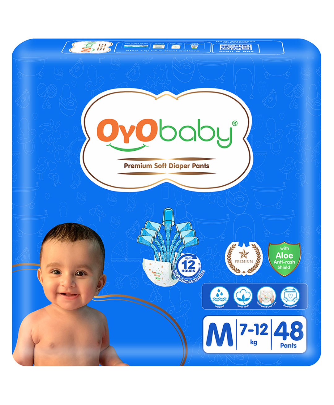 OYO Baby Premium Diaper Pants M Size Medium With Aloe Vera Lotion For Rash Protection Pack Of 48 Count With Upto 12Hr Protection For Babies Of 7 To 12Kg-image-33