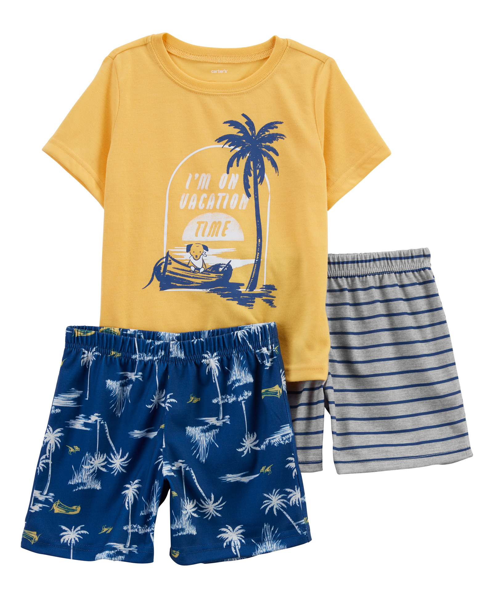 Carter's Toddler 3 Piece Palm Trees Loose Fit PJs - Yellow Blue & Grey-picture-17