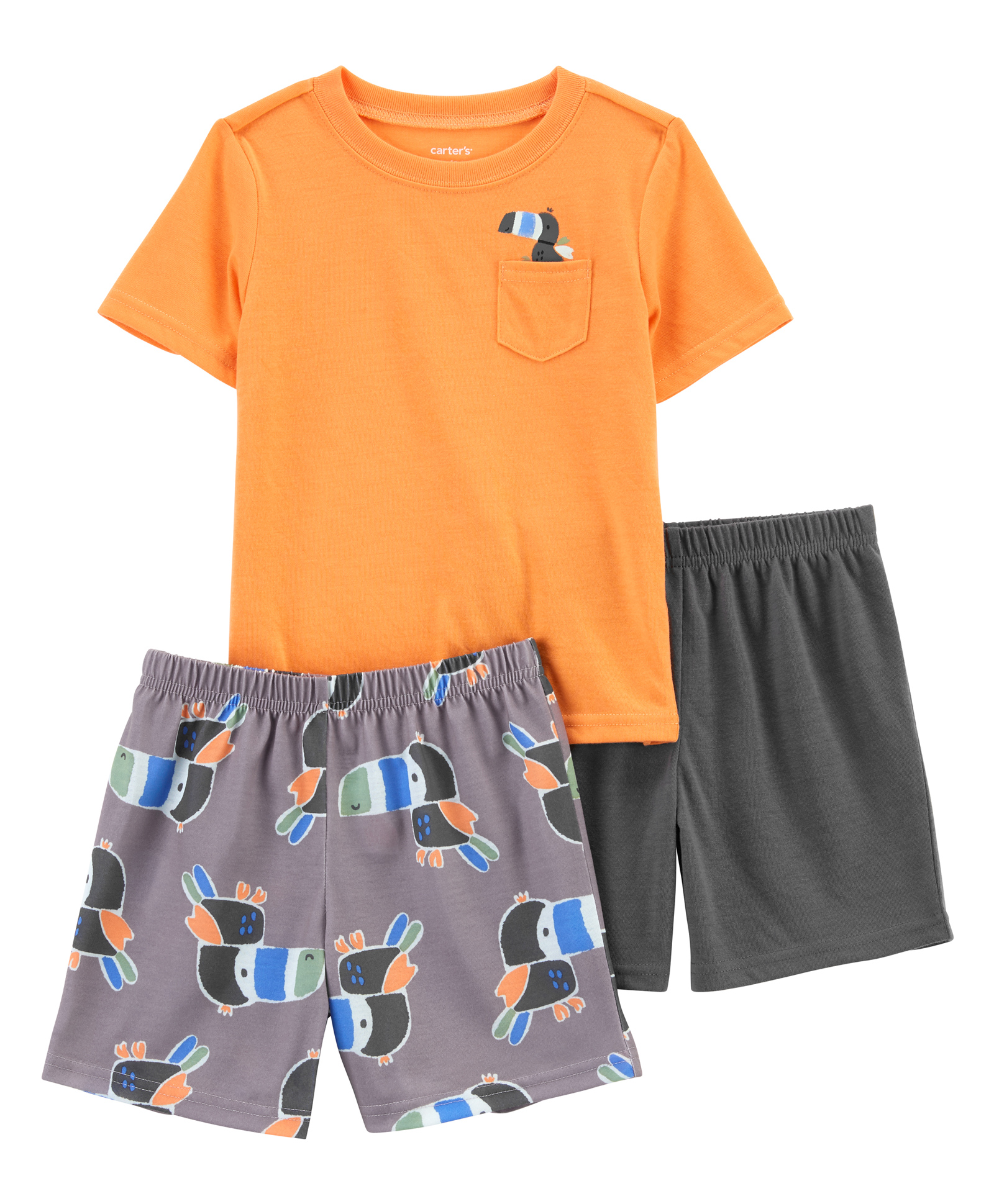 Carter's Toddler 3 Piece Toucan Loose Fit PJs - Orange Black & Grey-picture-24