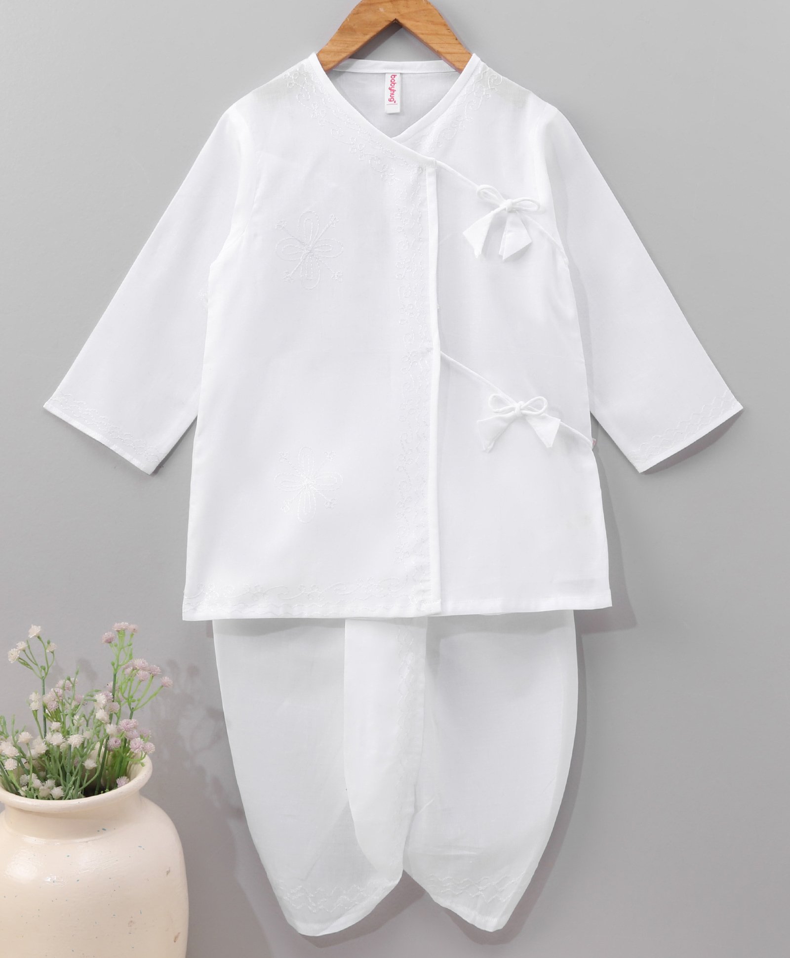 Babyhug Cotton Full Sleeves Kurta and Dhoti Set with Embroidery Solid Colour - Off White-picture-10