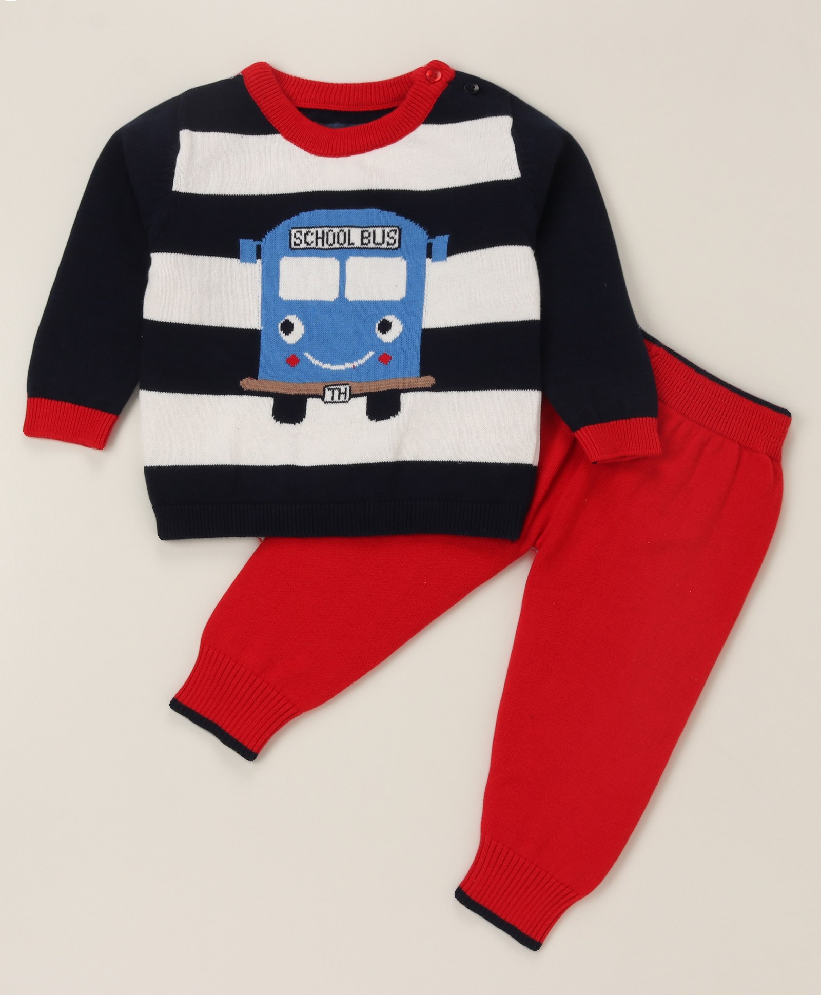 ToffyHouse Full Sleeves Winter Wear Set Bus Embroidery - Navy Red-image-19