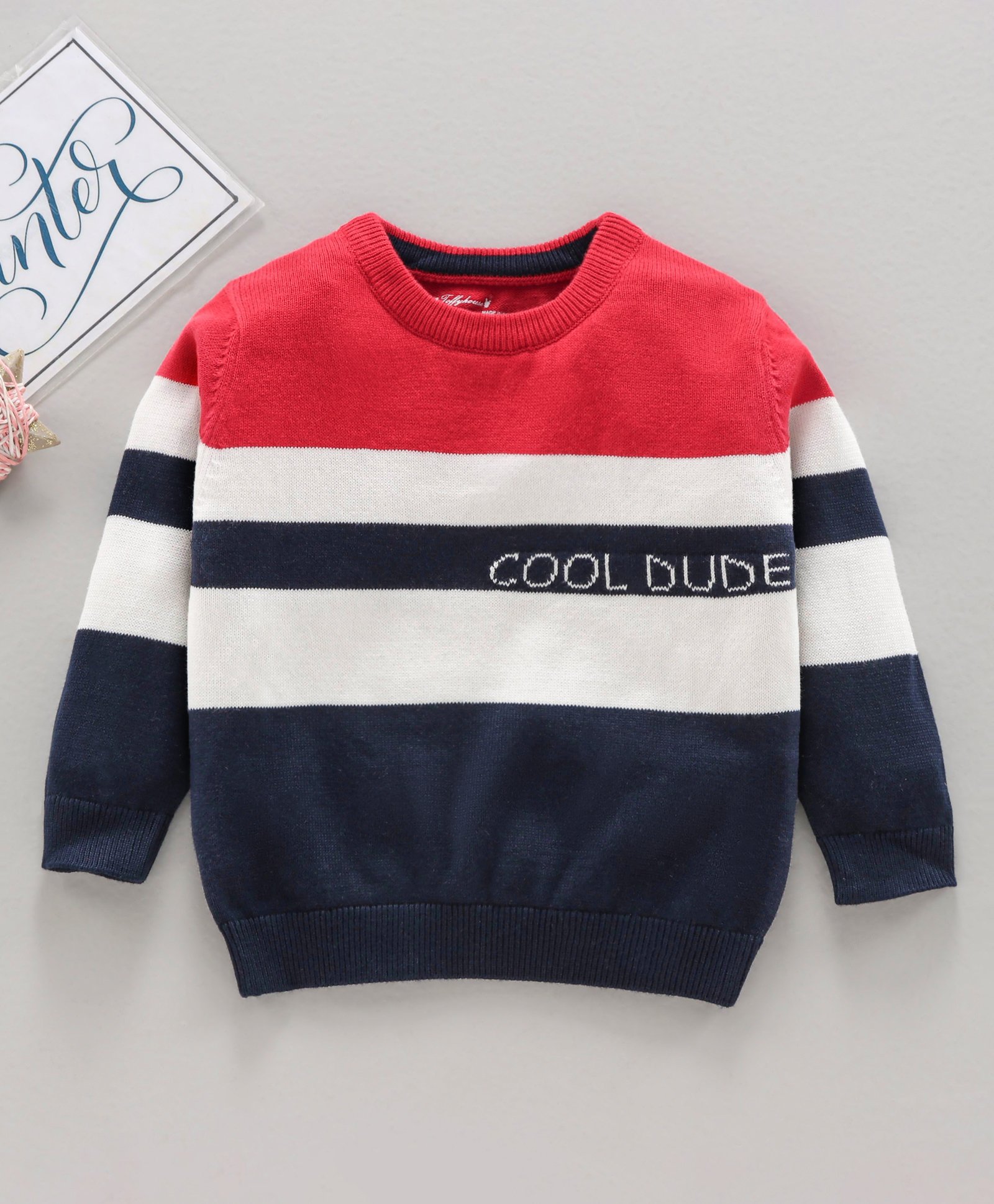 ToffyHouse Full Sleeves Light Winter Wear Sweater Text Print - Red-picture-36