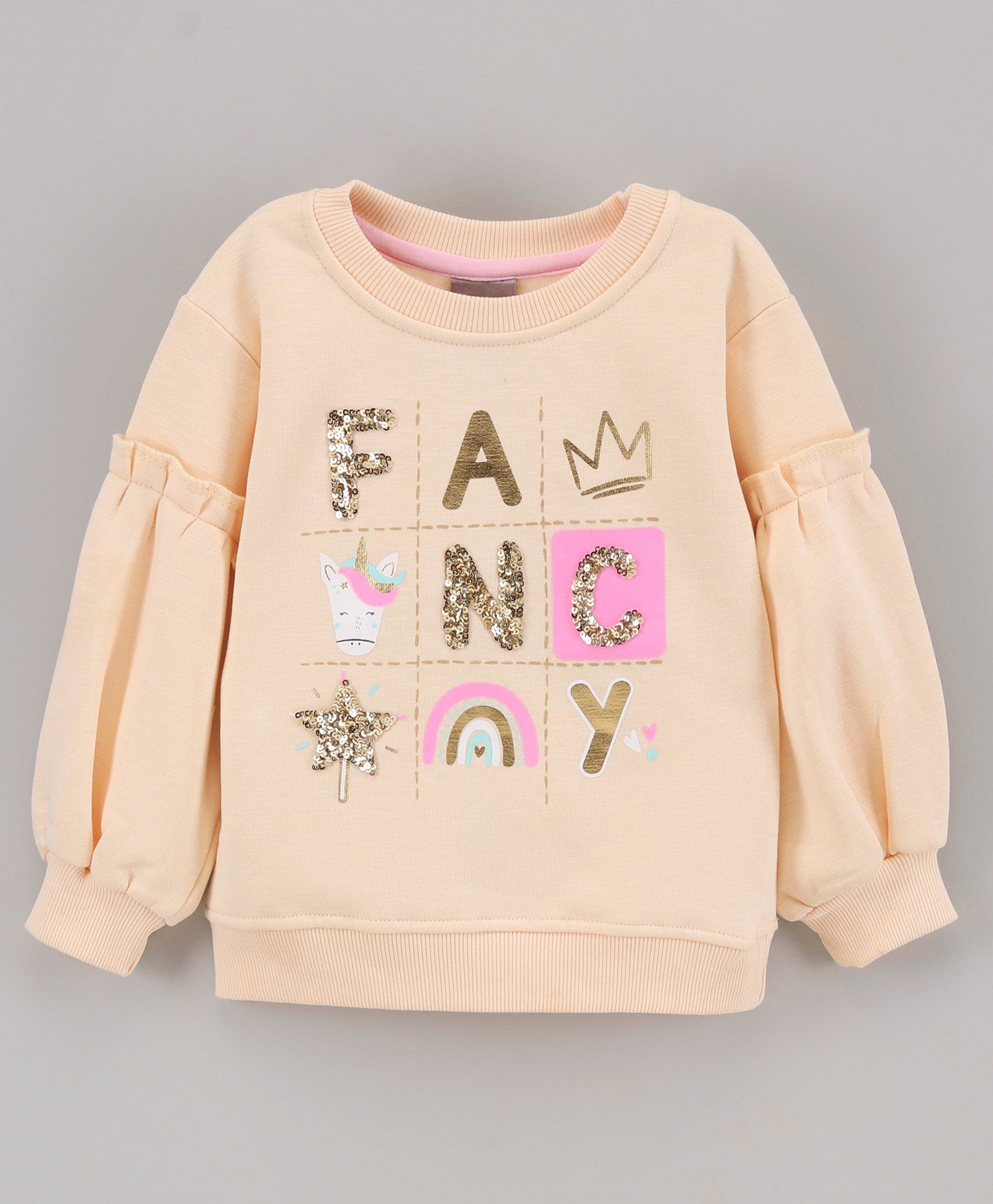 Little Kangaroos Full Sleeves Sweatshirt Foil & Glitter Print- Cream-picture-18