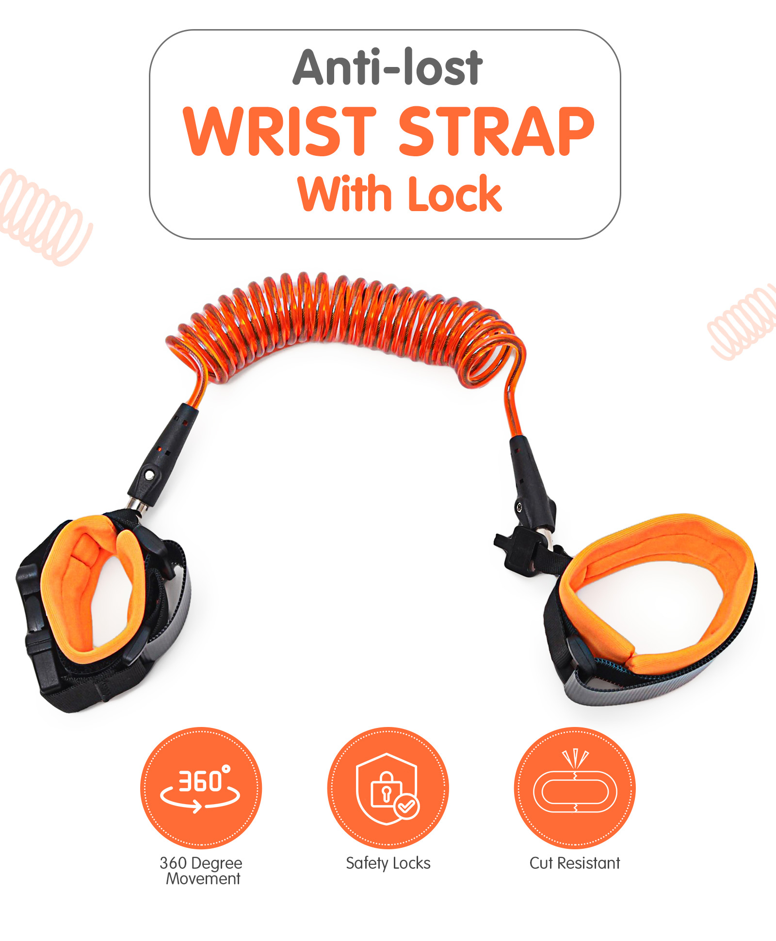 Anti-lost Wrist Strap With Lock - Orange-image-3