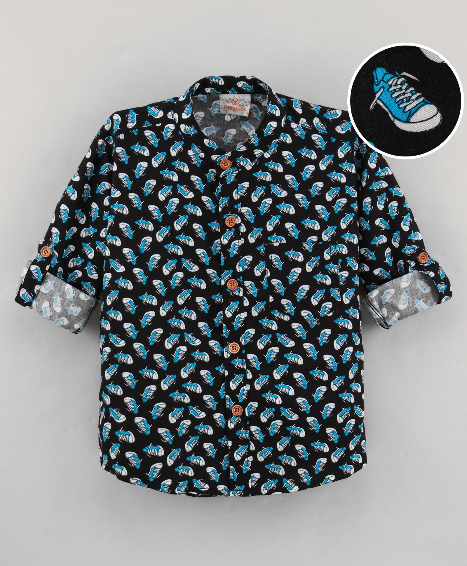Rikidoos Full Sleeves All Over Shoes Printed Shirt - Black-image-35