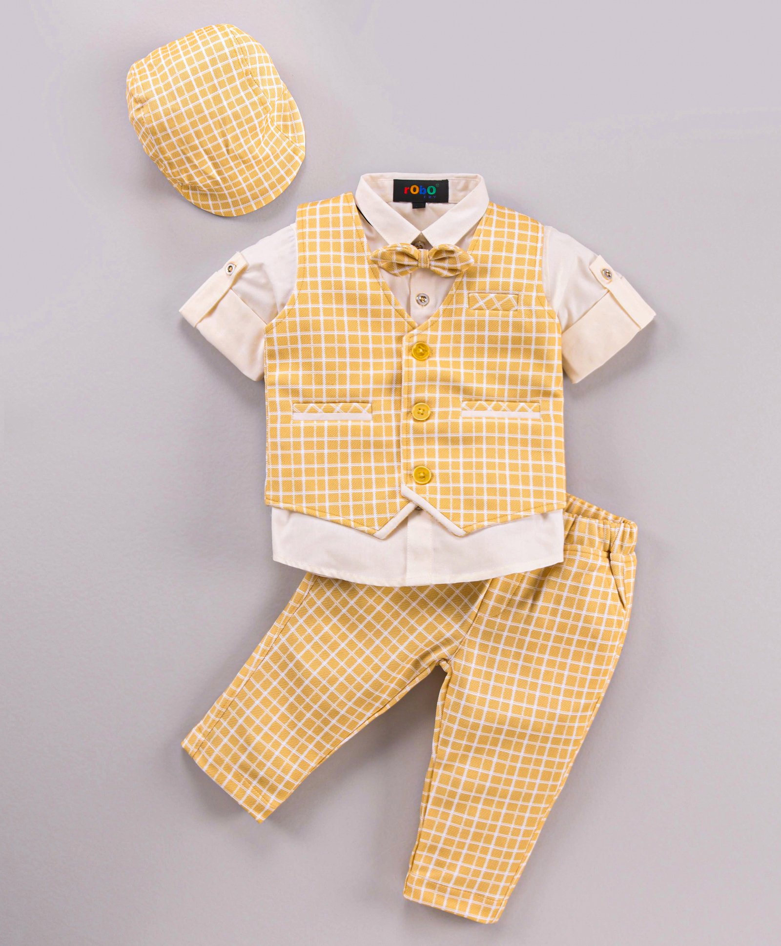 Robo Fry Full Sleeves Checks Party Suit - Yellow-image-41