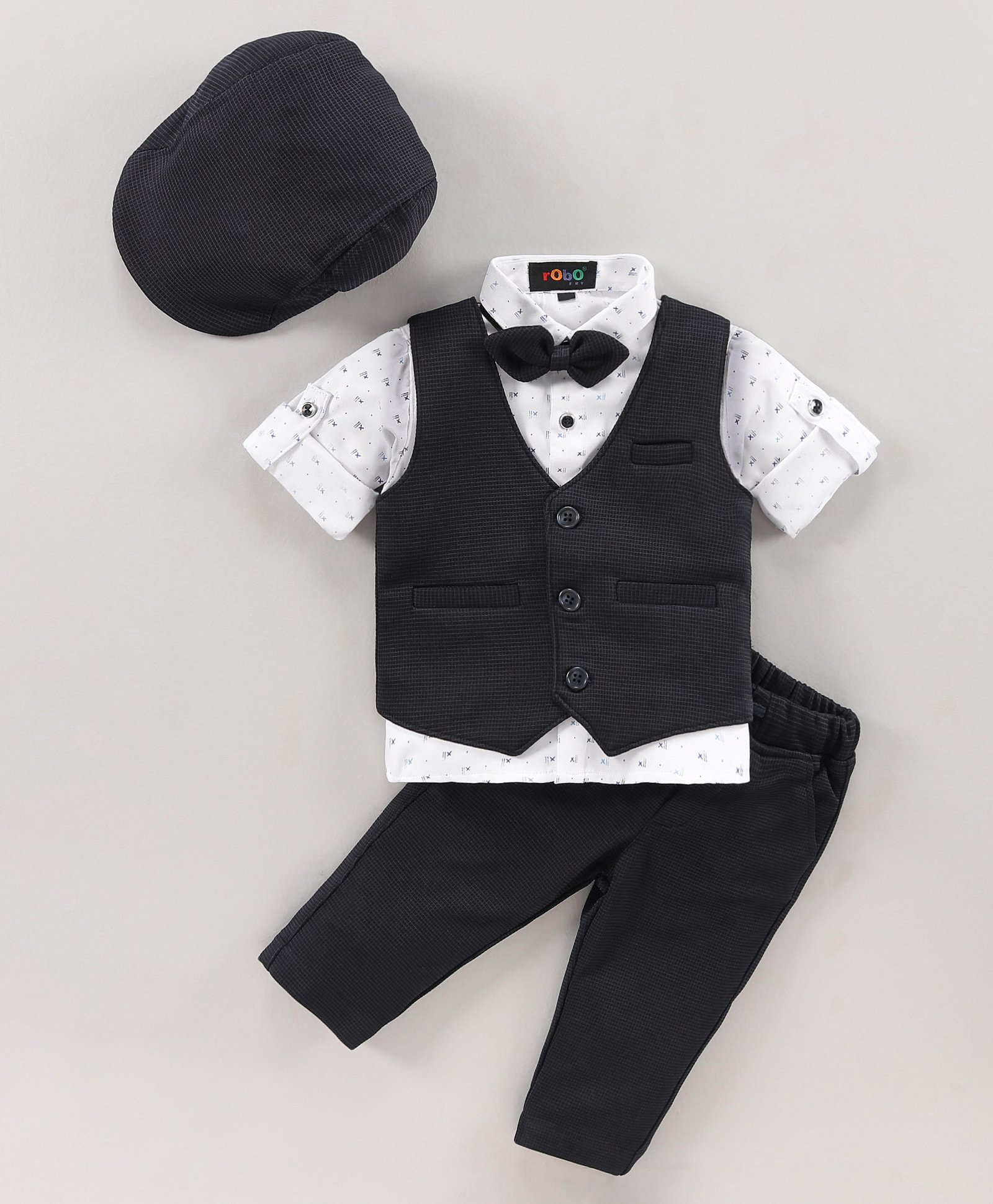 Robo Fry Full Sleeves Solid Color Party Suit with Bow and Hat - Blue-picture-24