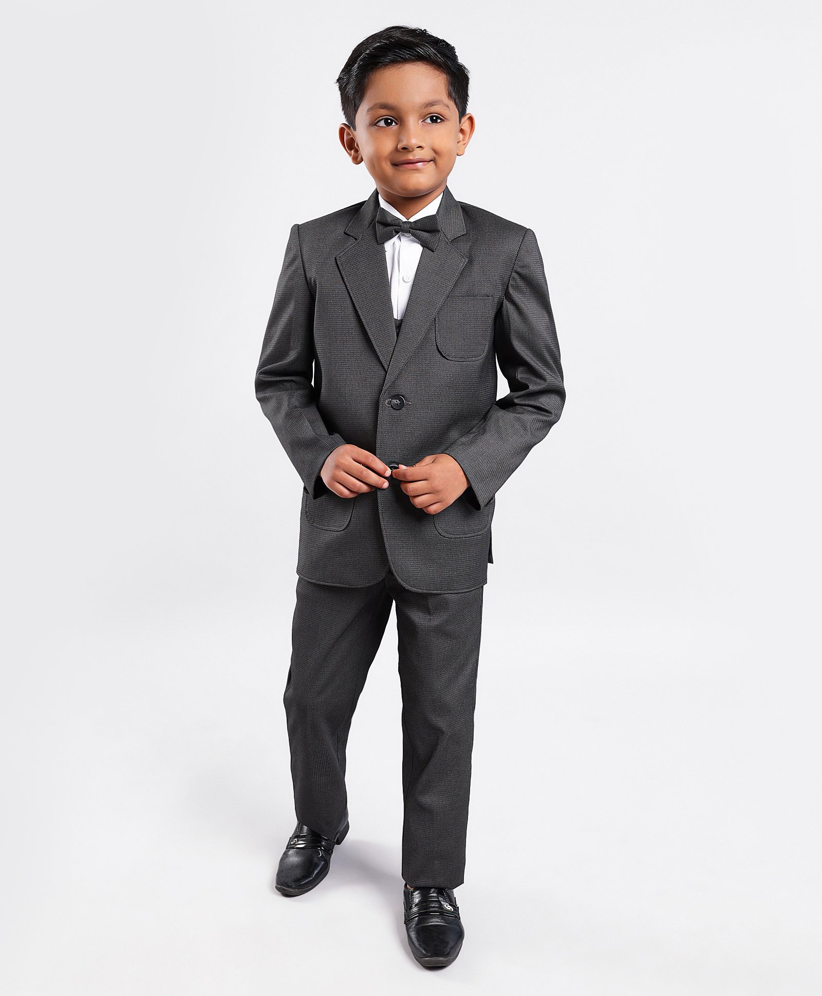 Robo Fry Full Sleeves Textured Party Suit with Bow Tie - Black-picture-30