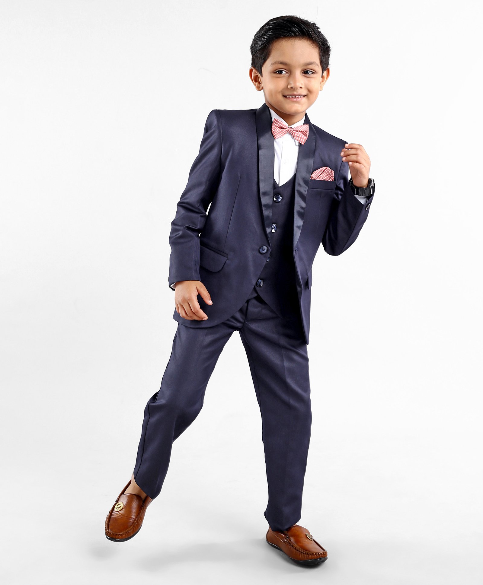 Robo Fry Full Sleeves Solid Party Suit With Bow Tie - Blue-picture-16