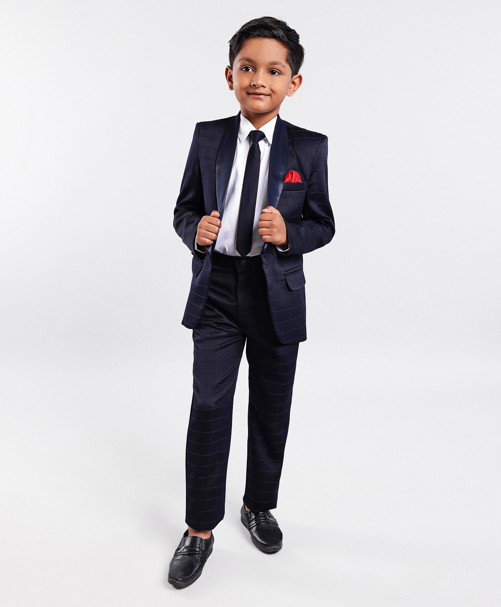 Robo Fry Full Sleeves Textured Party Suit with Tie - Blue-picture-31