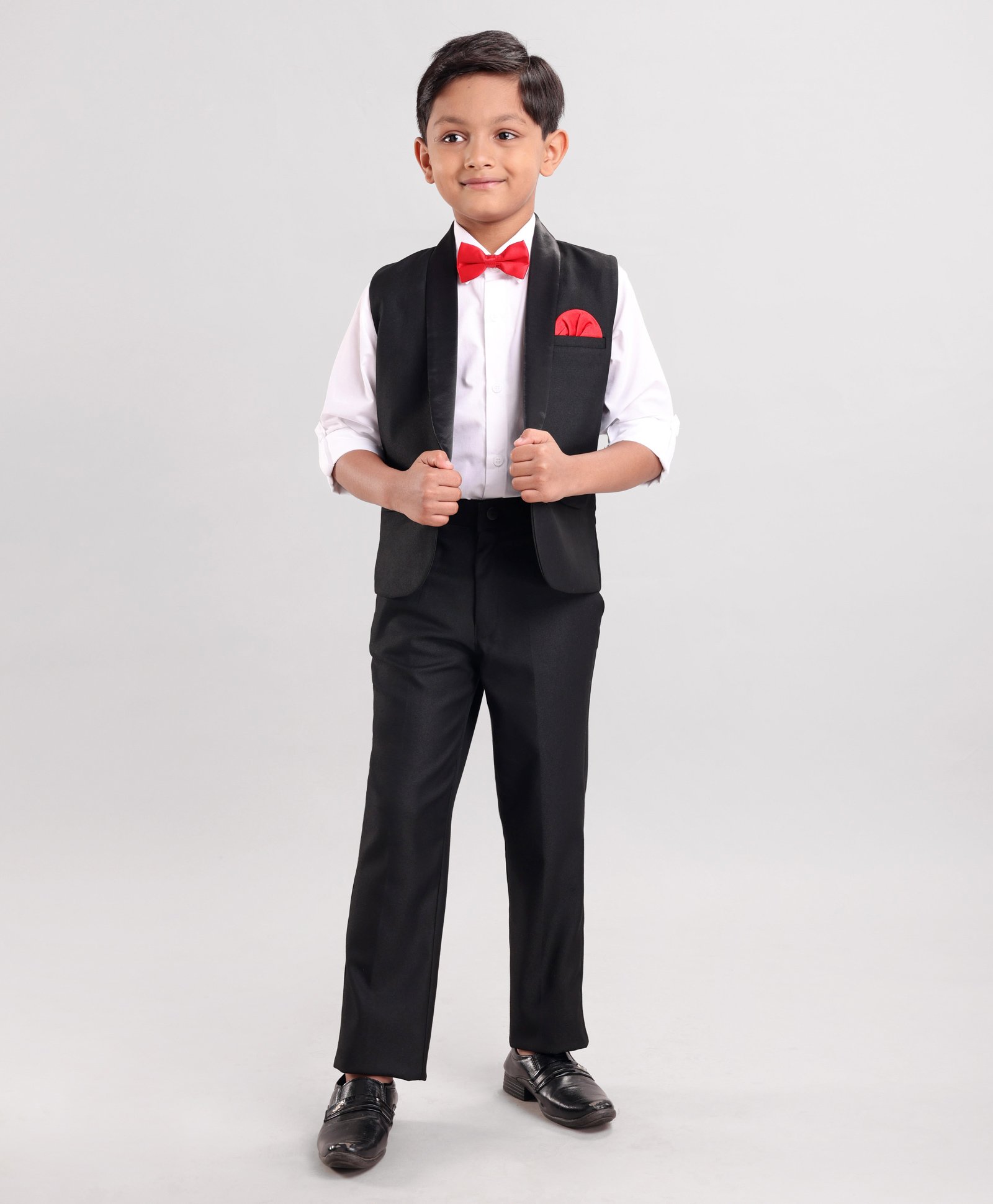 Robo Fry Full Sleeves 3 Pieces Party Suit With Bow - Black-image-7