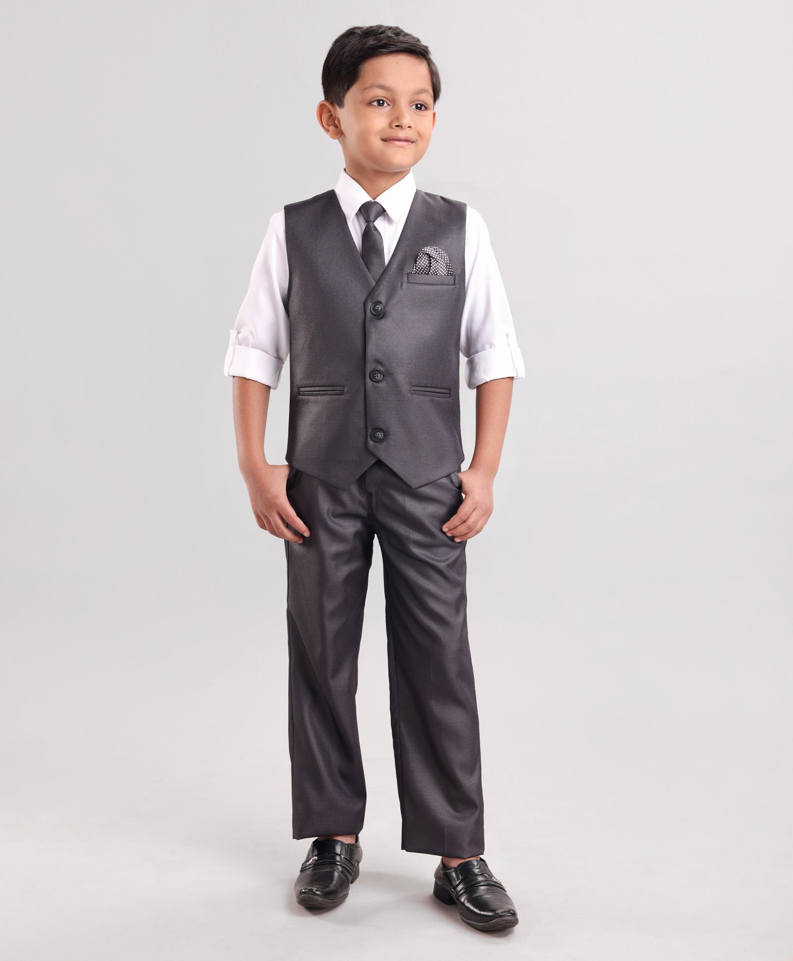 Robo Fry Full Sleeves 3 Pieces Party Suit With Bow - Black-image-9