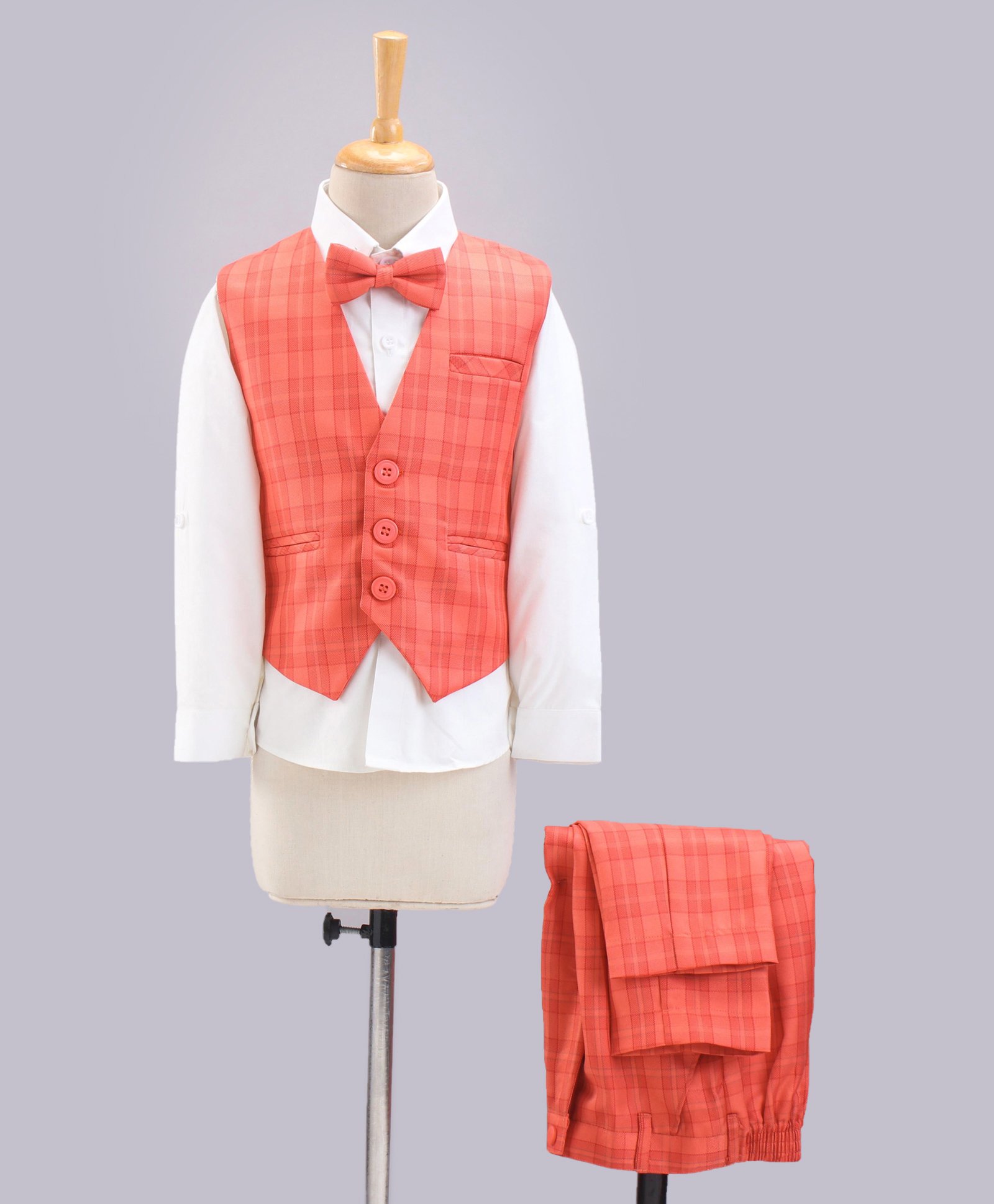 Robo Fry Full Sleeves Checks Party Suits - Orange-picture-15