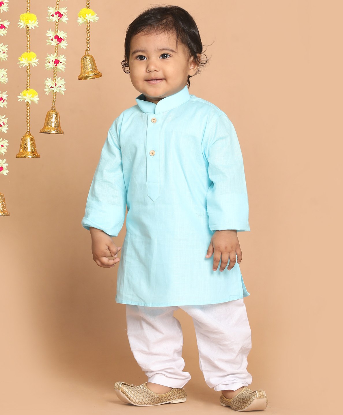 Vastramay Full Sleeves Solid Kurta With Pyjama - Blue & White-picture-14