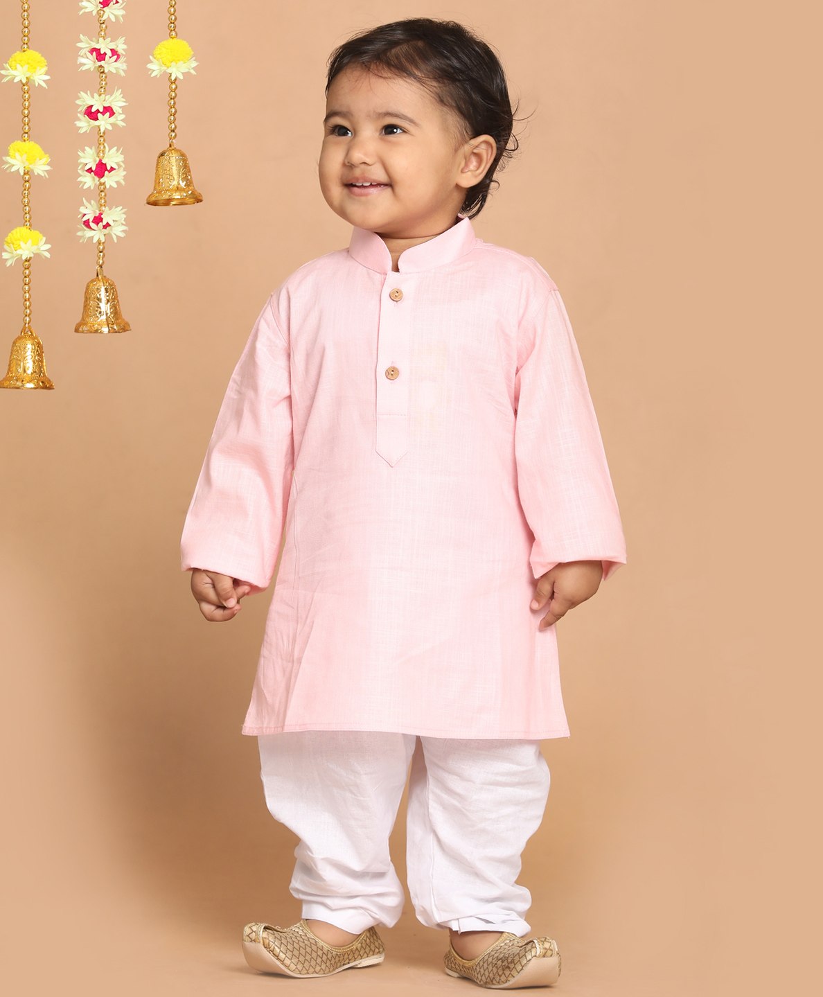 Vastramay Full Sleeves Solid Kurta With Pyjama - Pink & White-image-41