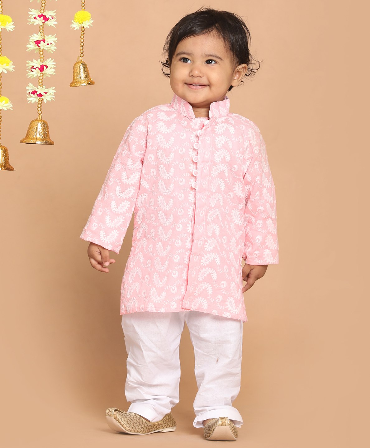 Vastramay Full Sleeves All Over Paisley Embroidered Kurta With Pyjama - Pink-image-48