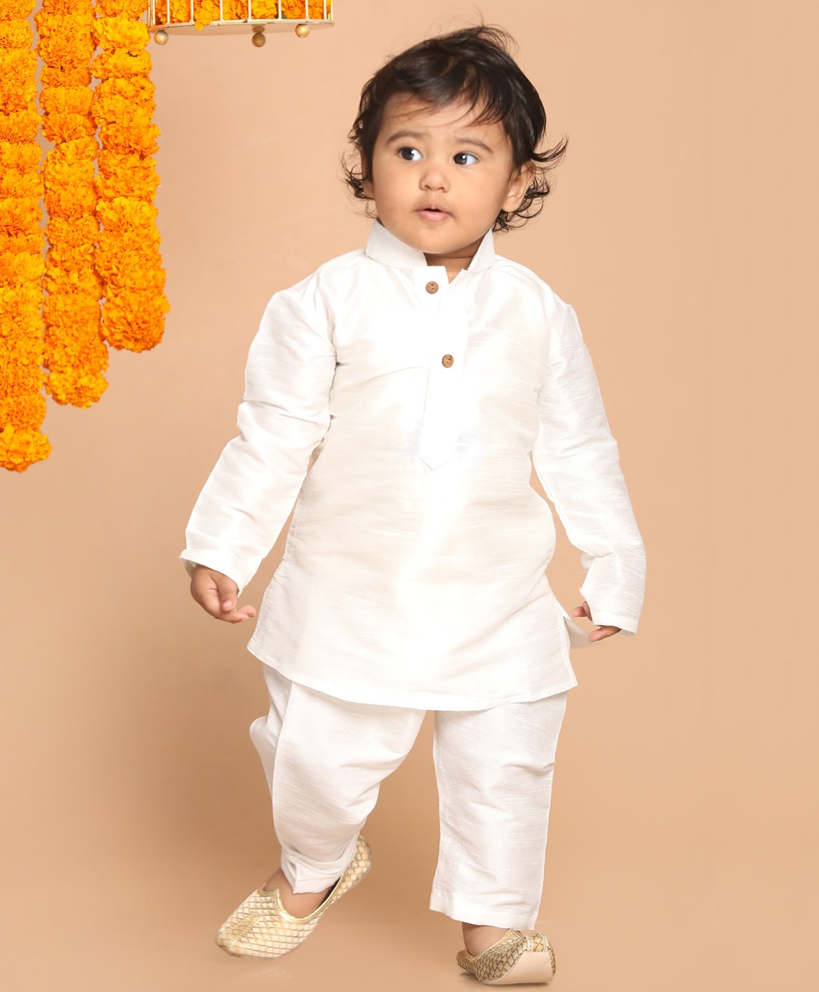 Vastramay Silk Full Sleeves Solid Kurta Pyjama Set - White-image-35