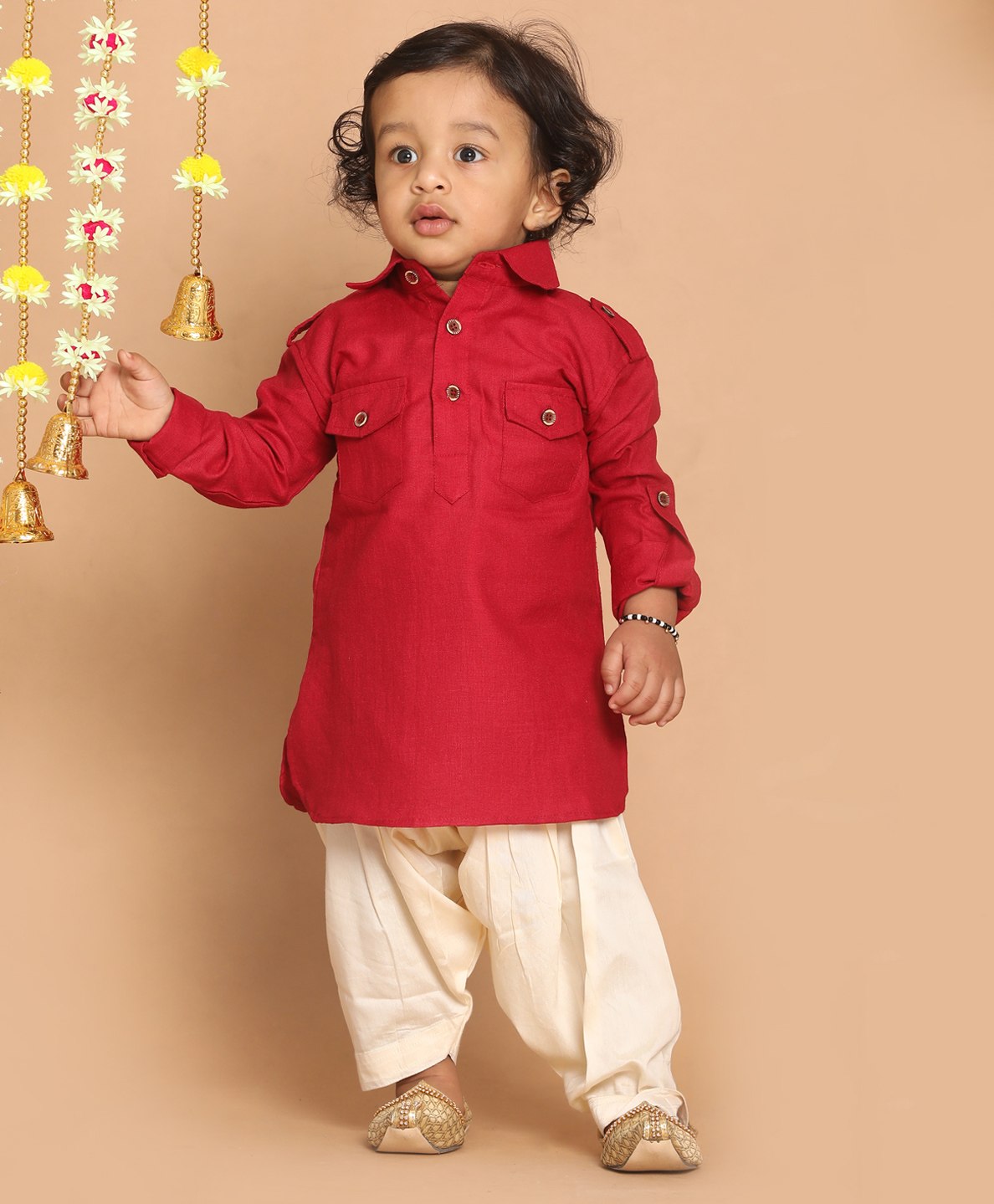 Vastramay Full Sleeves Pathani Kurta With Dhoti - Maroon-image-48