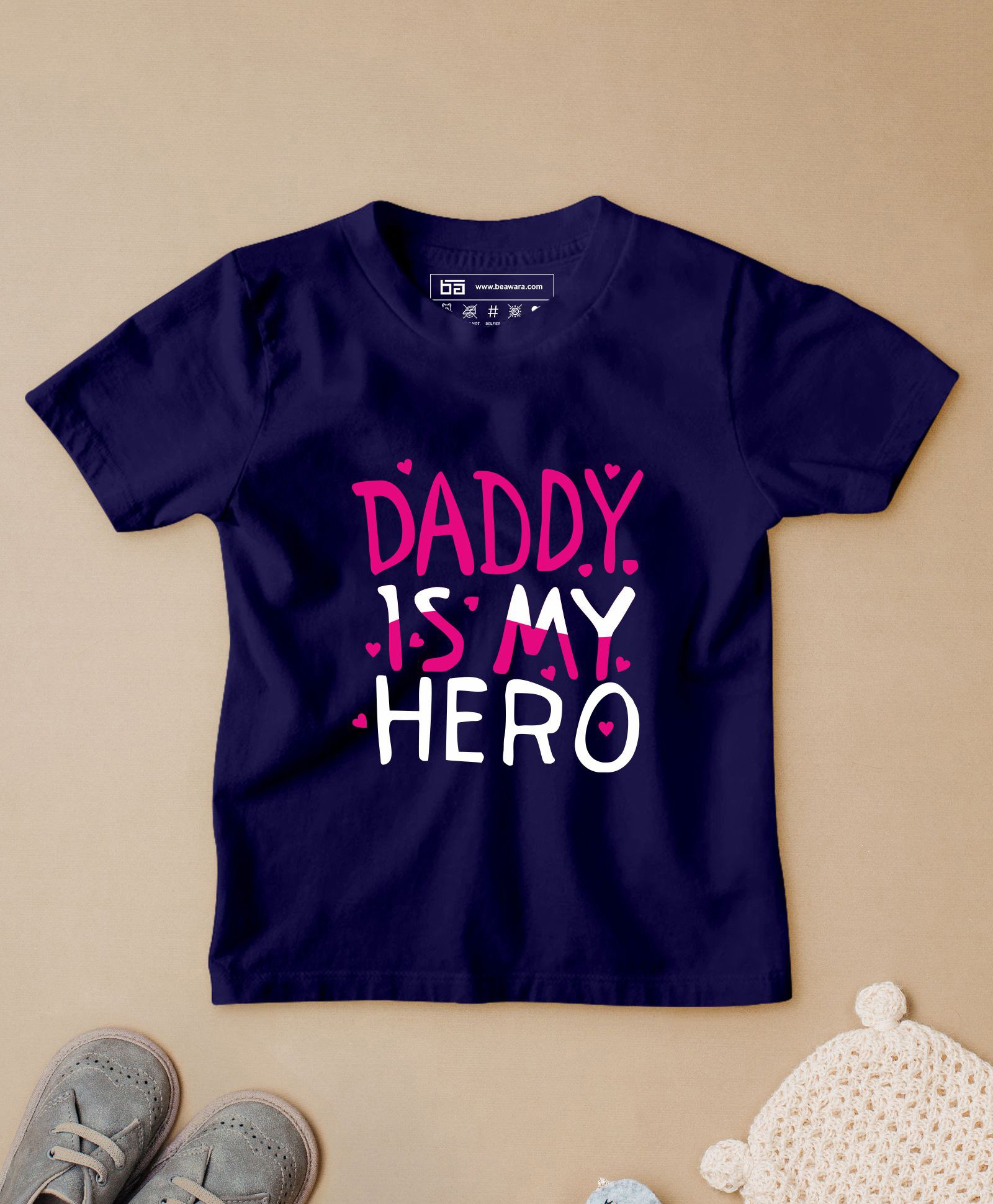 Be Awara Half Sleeves Daddy Is My Hero Printed Tee - Navy Blue-picture-11