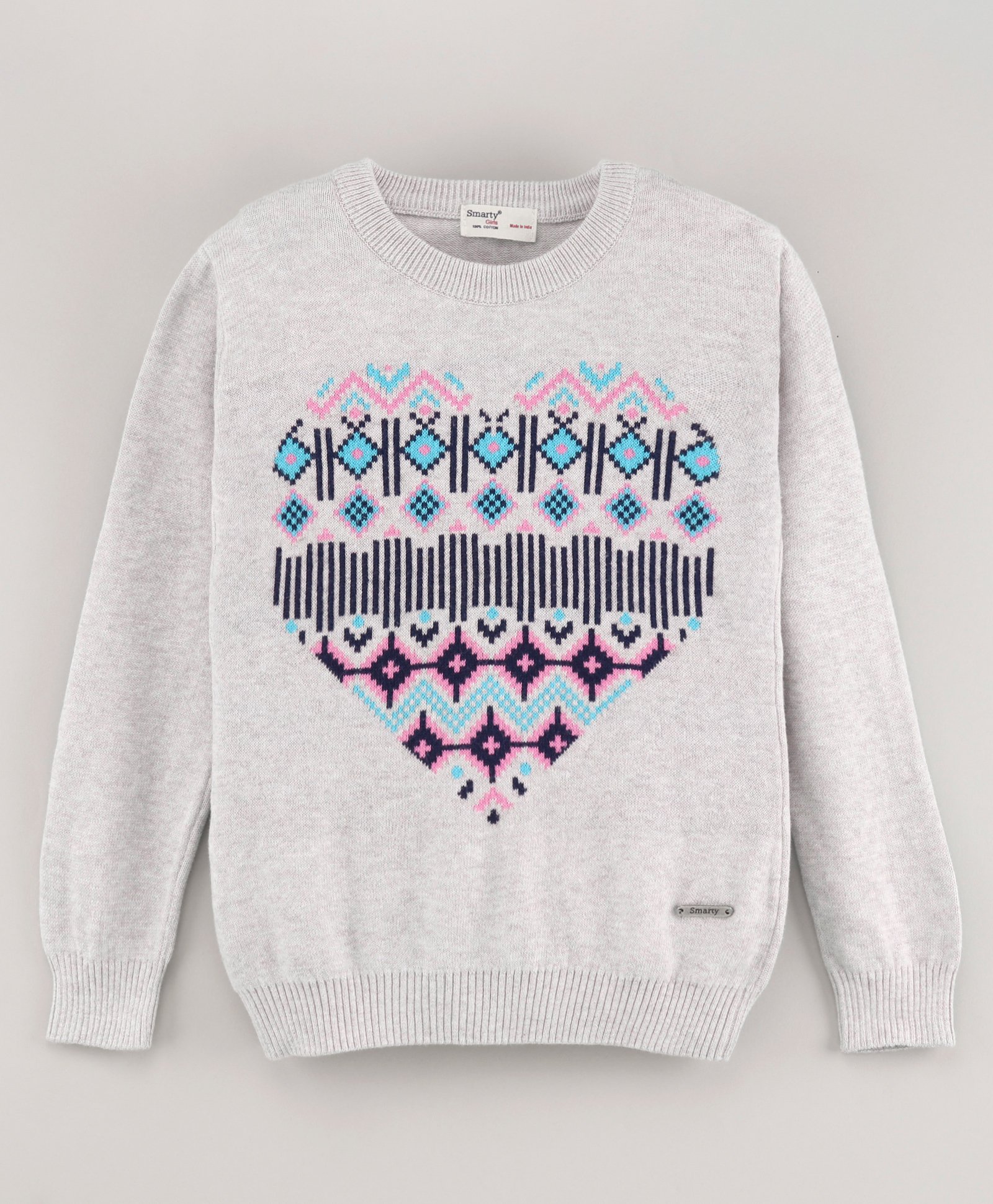 Smarty Girls 100% Cotton Full Sleeves Knit Sweater Printed - Grey-image-15