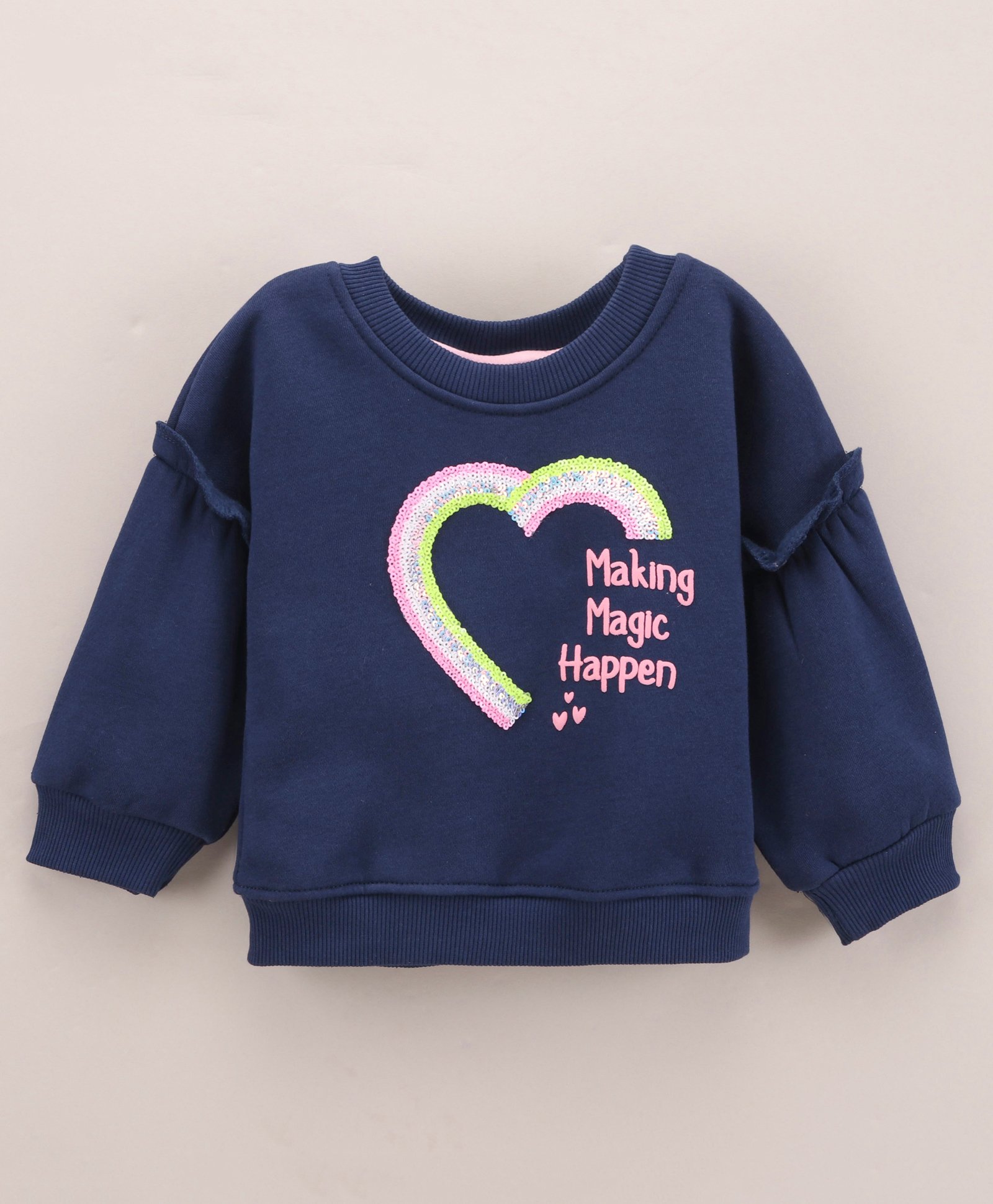 Little Kangaroos Full Sleeves 320 GSM Sweatshirt Sequin & Text Print - Blue-picture-47