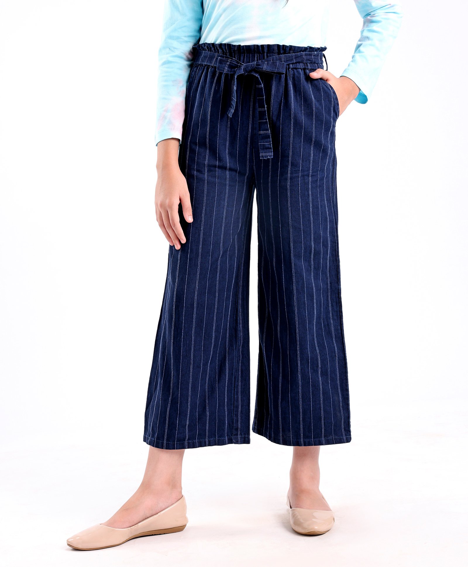 Pine Kids Full Length Cotton Striped Culottes- Blue-picture-10