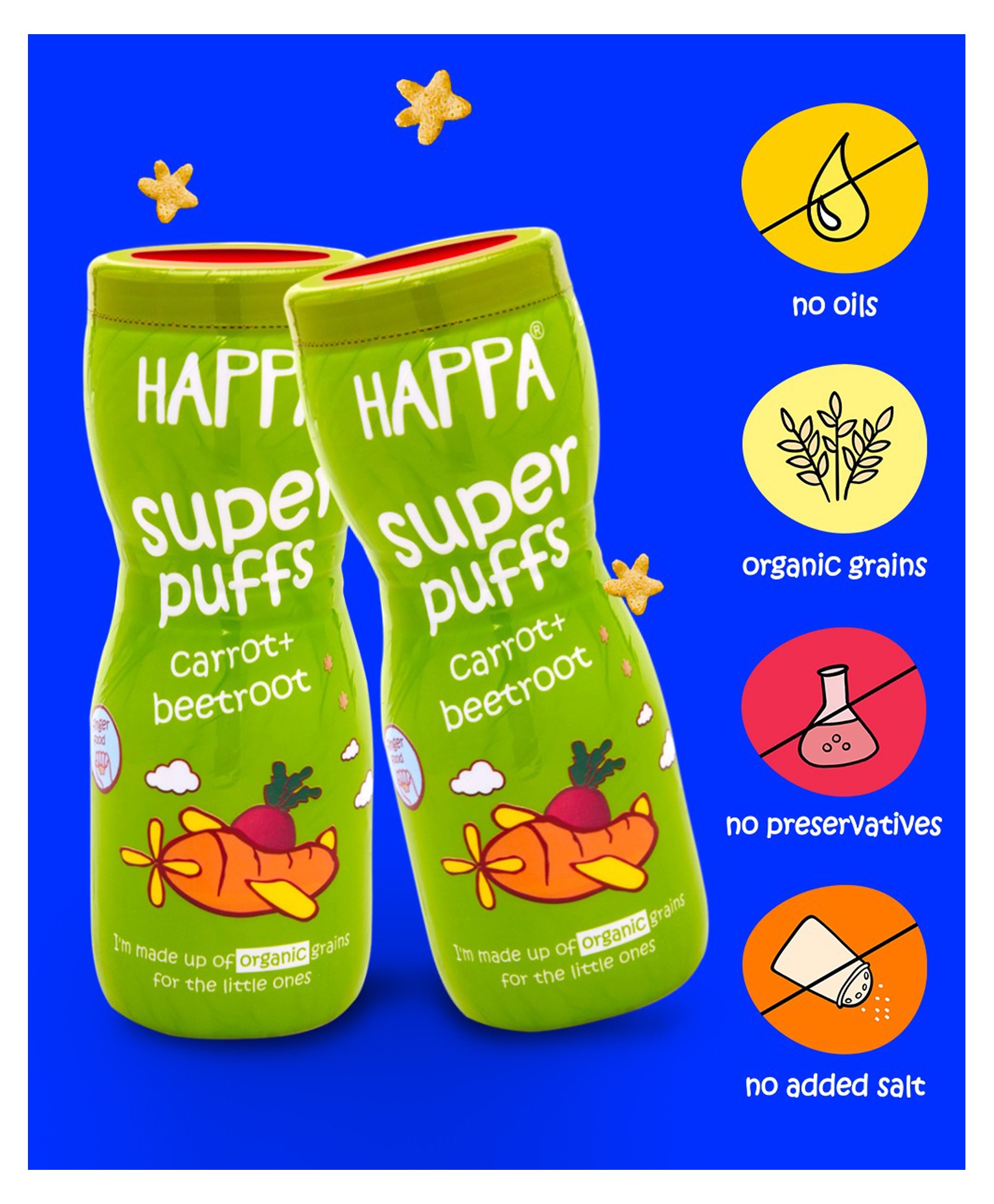Happa Organic Multigrain Carrot & Beetroot Melts Super Puffs Pack of 2 - 40 gm Each-image-15