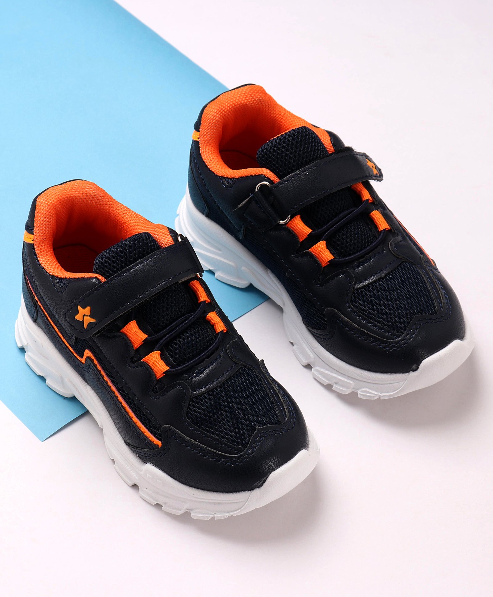 Cute Walk by Babyhug Lace Tie Up Sneakers - Dark Blue Orange-picture-12