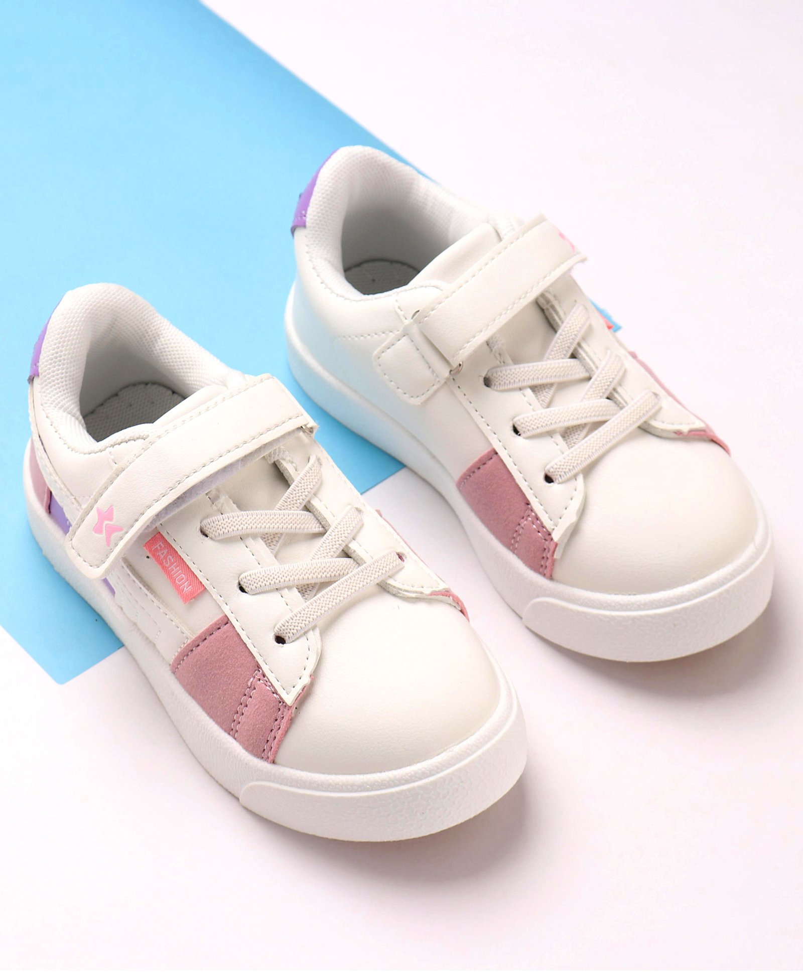 Cute Walk by Babyhug Sneakers With Velcro Closure Color Block- White Pink-image-22