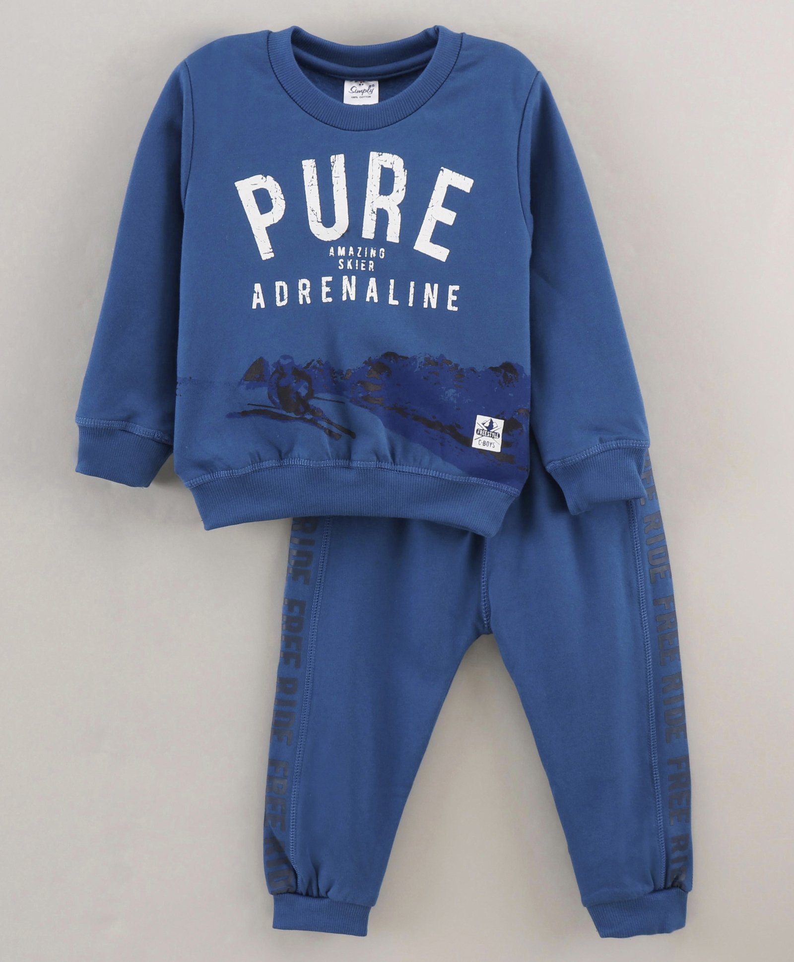 Simply Full Sleeves Winter Wear Cotton Sweatshirt & Lounge Pants Placement Print- Blue-image-22