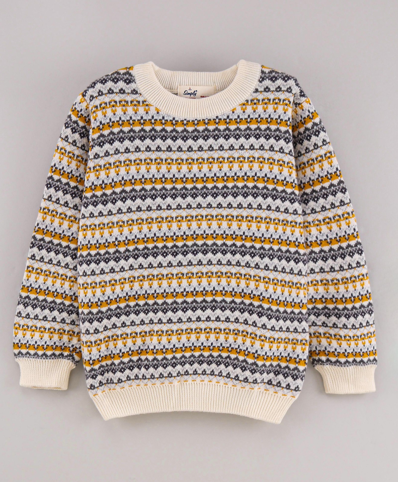 Simply Cotton Full Sleeves Knitted Sweater - Cream Grey-image-6