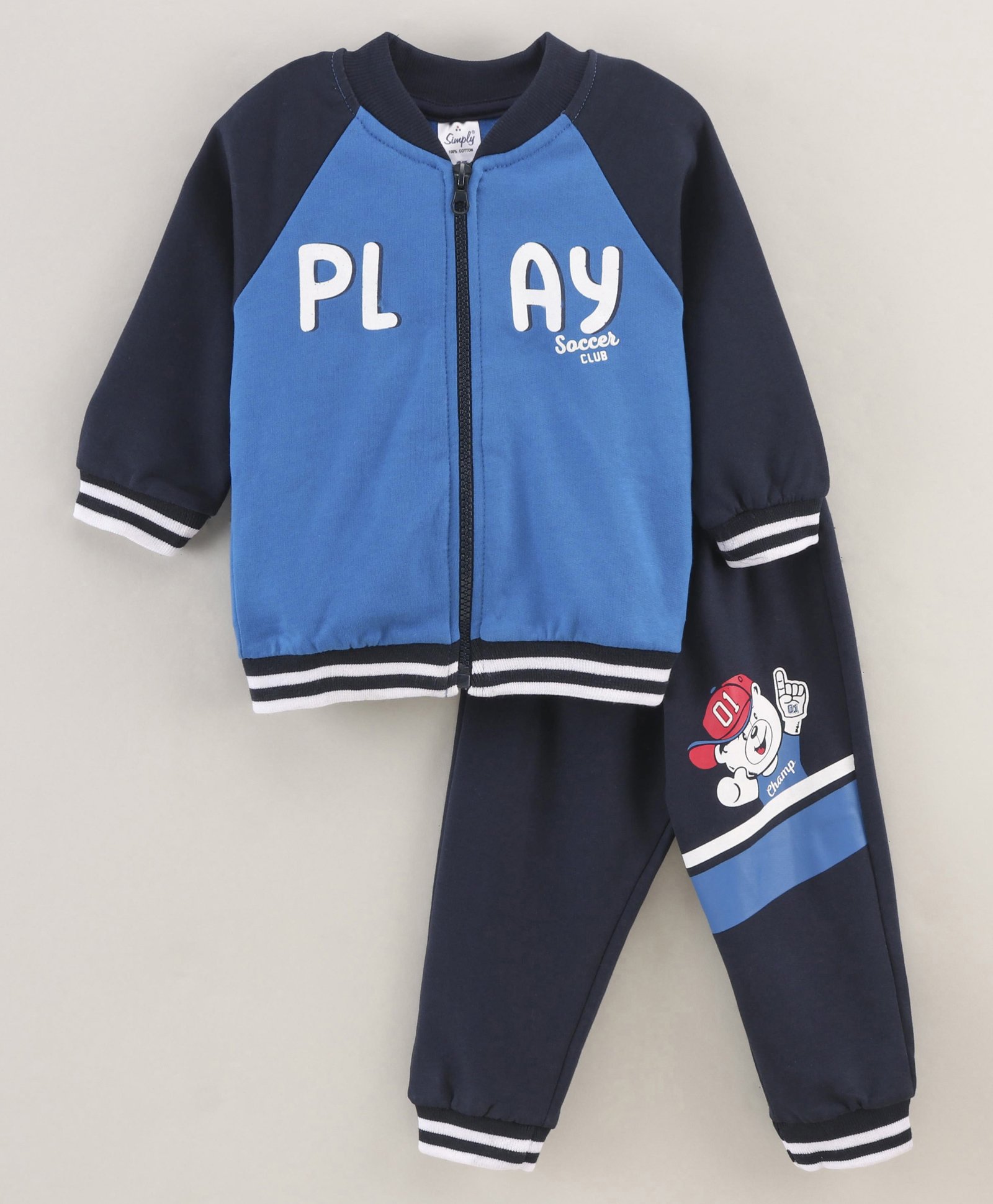 Simply Winter Wear Full Sleeves Cotton Sweatshirt & Lounge Pants Placement Print- Blue-image-32