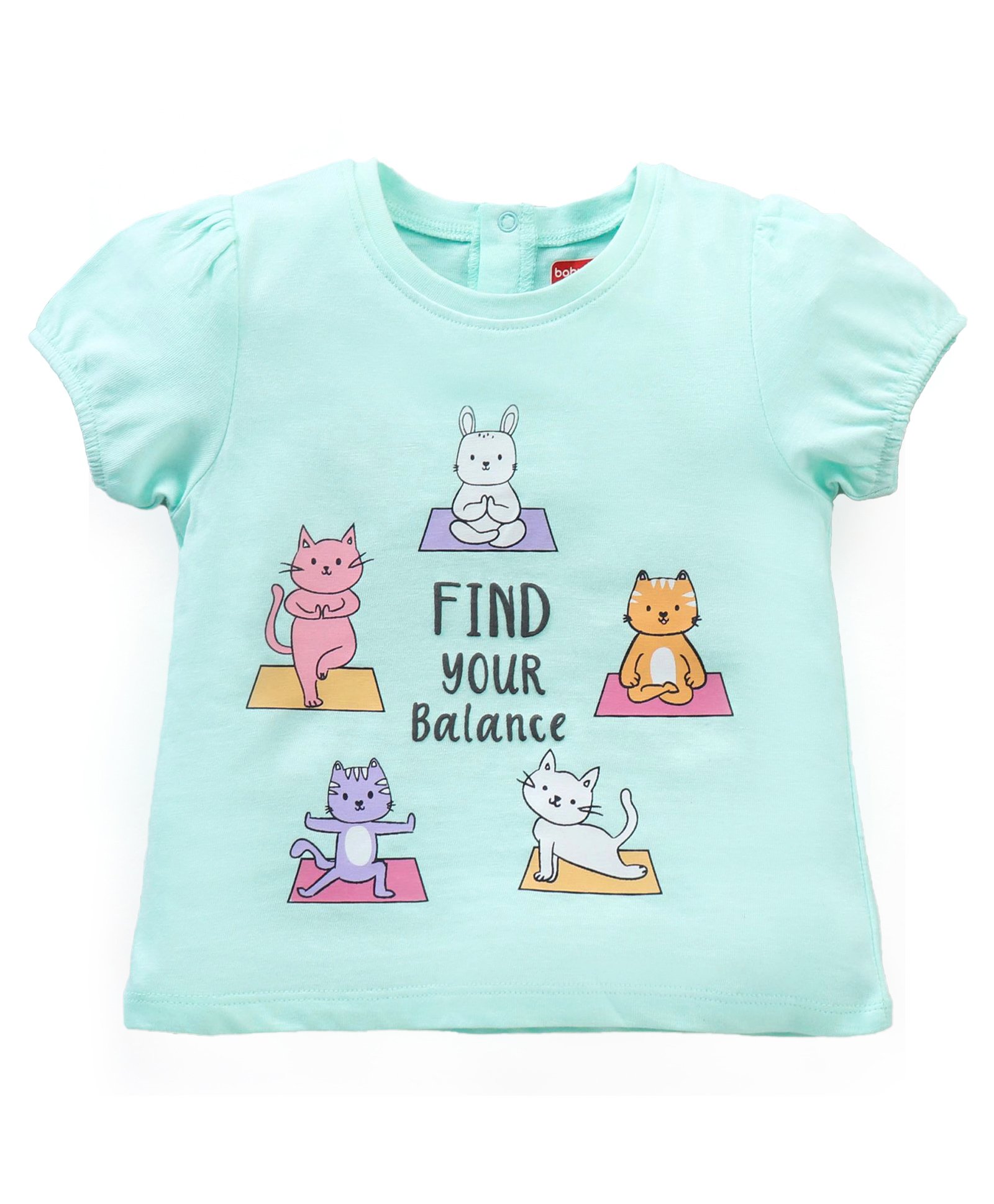 Babyhug Half Sleeves Top Kitty Graphics - Light Blue-image-49
