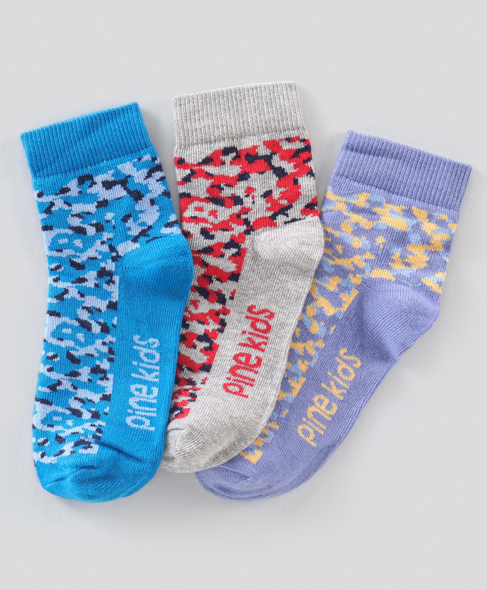 Pine Kids Regular Length Antimicrobial Socks Camo Design Pack of 3 - Multicolor-image-2
