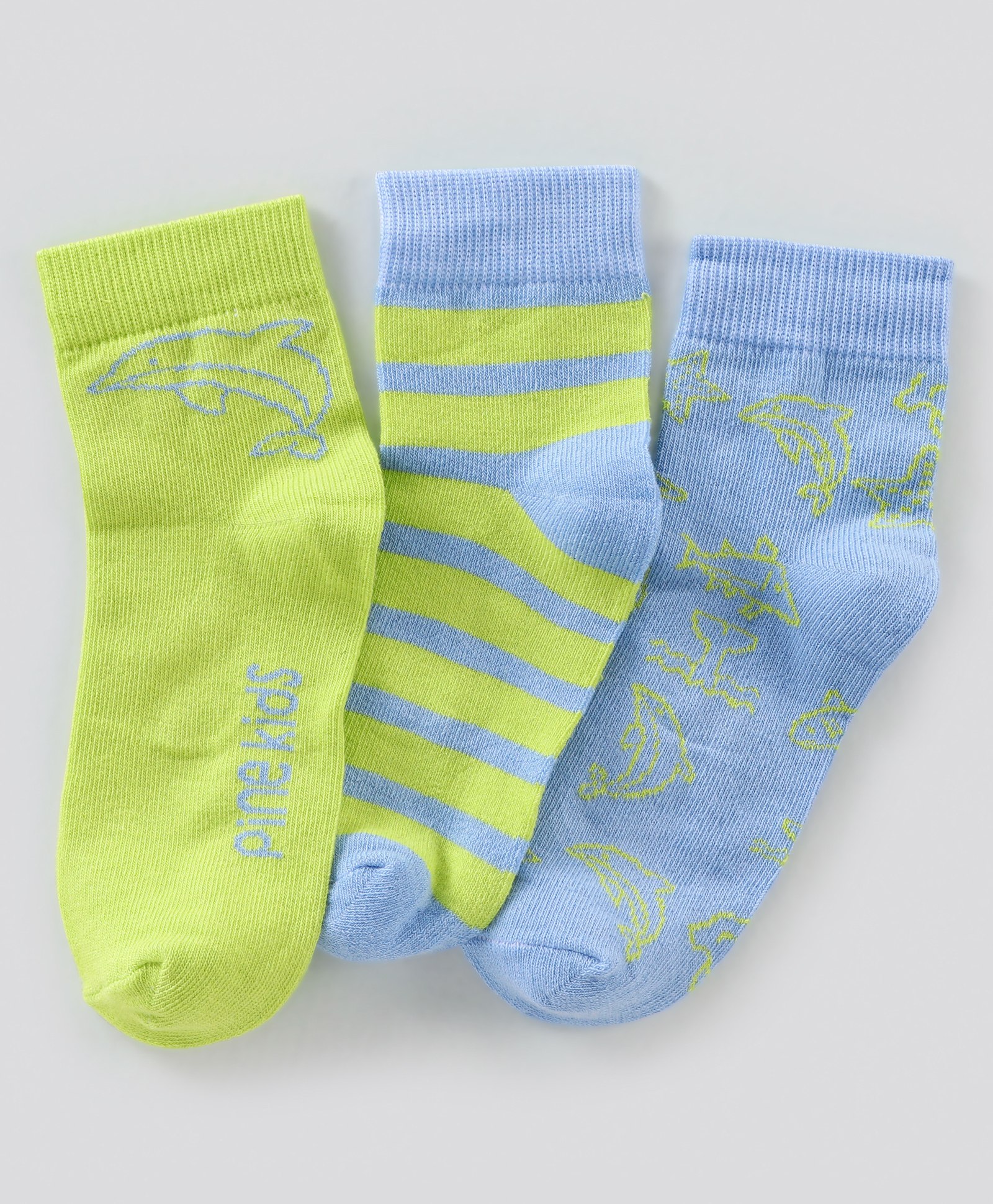Pine Kids Regular Length Antimicrobial Socks Stripes & Dolphin Design Pack of 3 - Multicolor-image-18