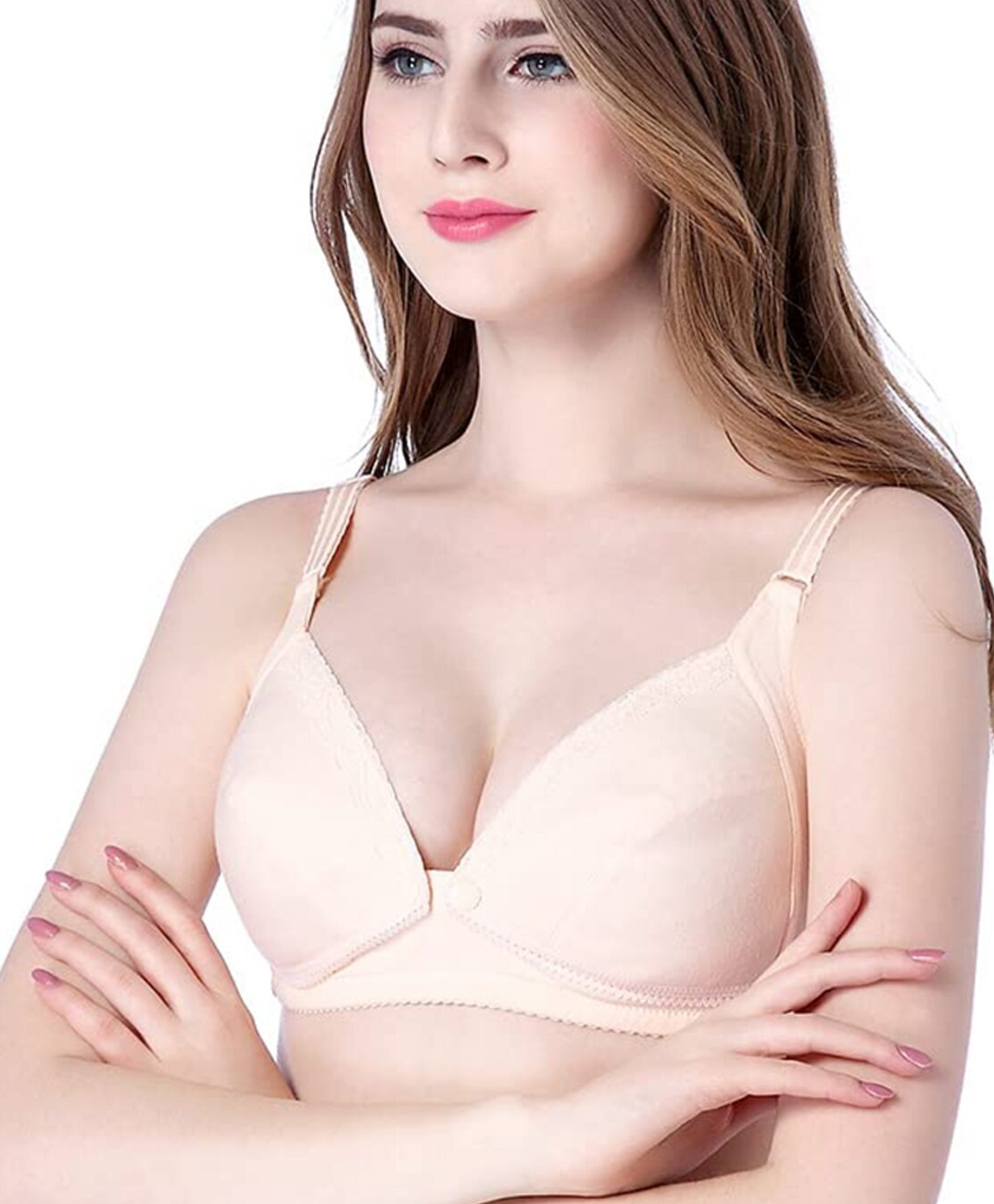 MOMISY Wire Free Cotton Non-Padded Maternity Nursing Bra - Peach-image-9
