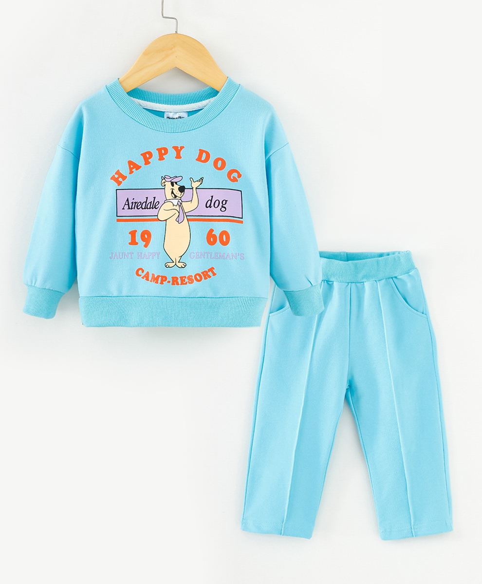 Kookie Kids Full Sleeves Winter Wear Suit Text & Dog Print - Blue-picture-29