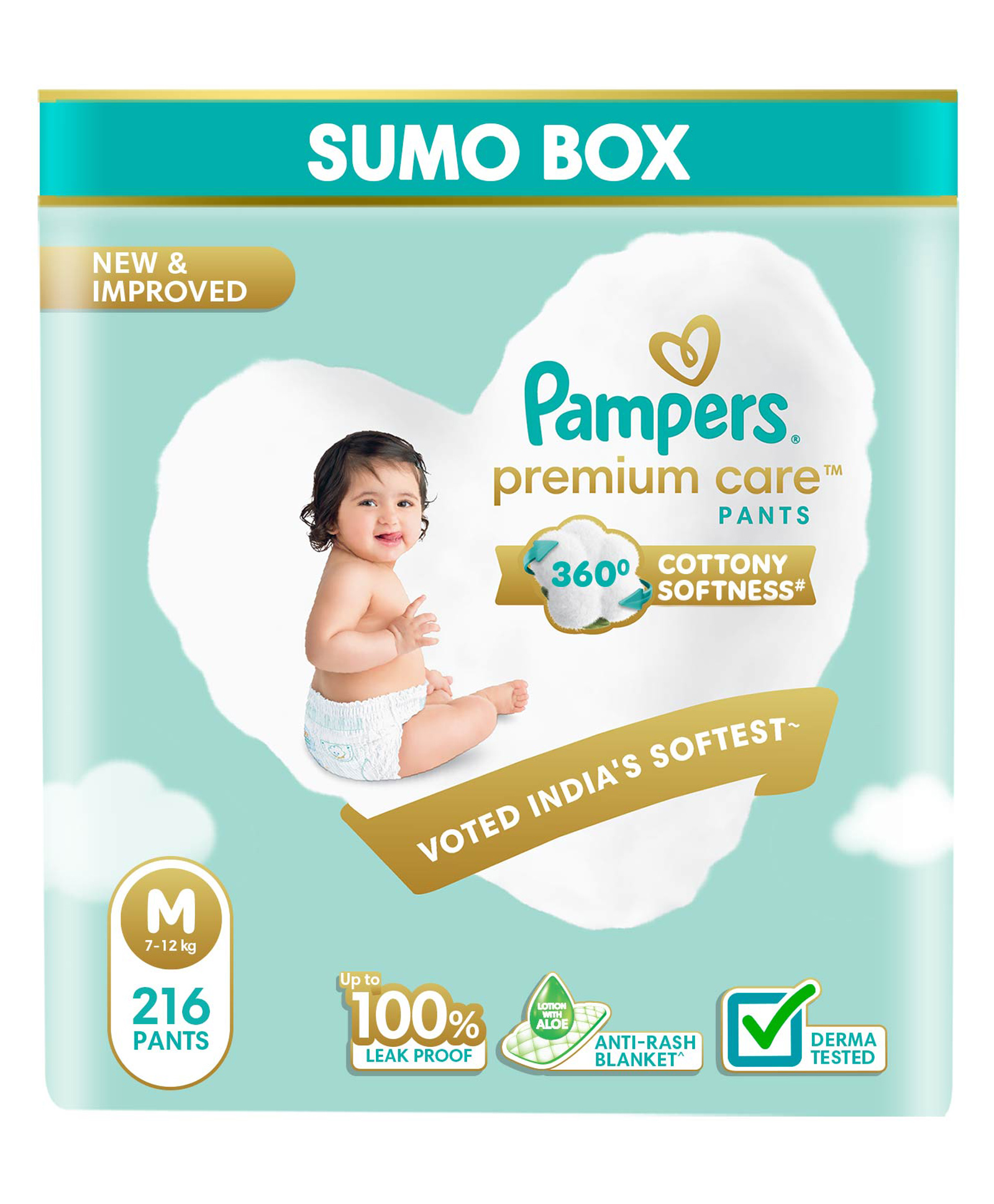 Pampers Premium Care Pants Baby Diapers Medium Size - 216 Pieces
