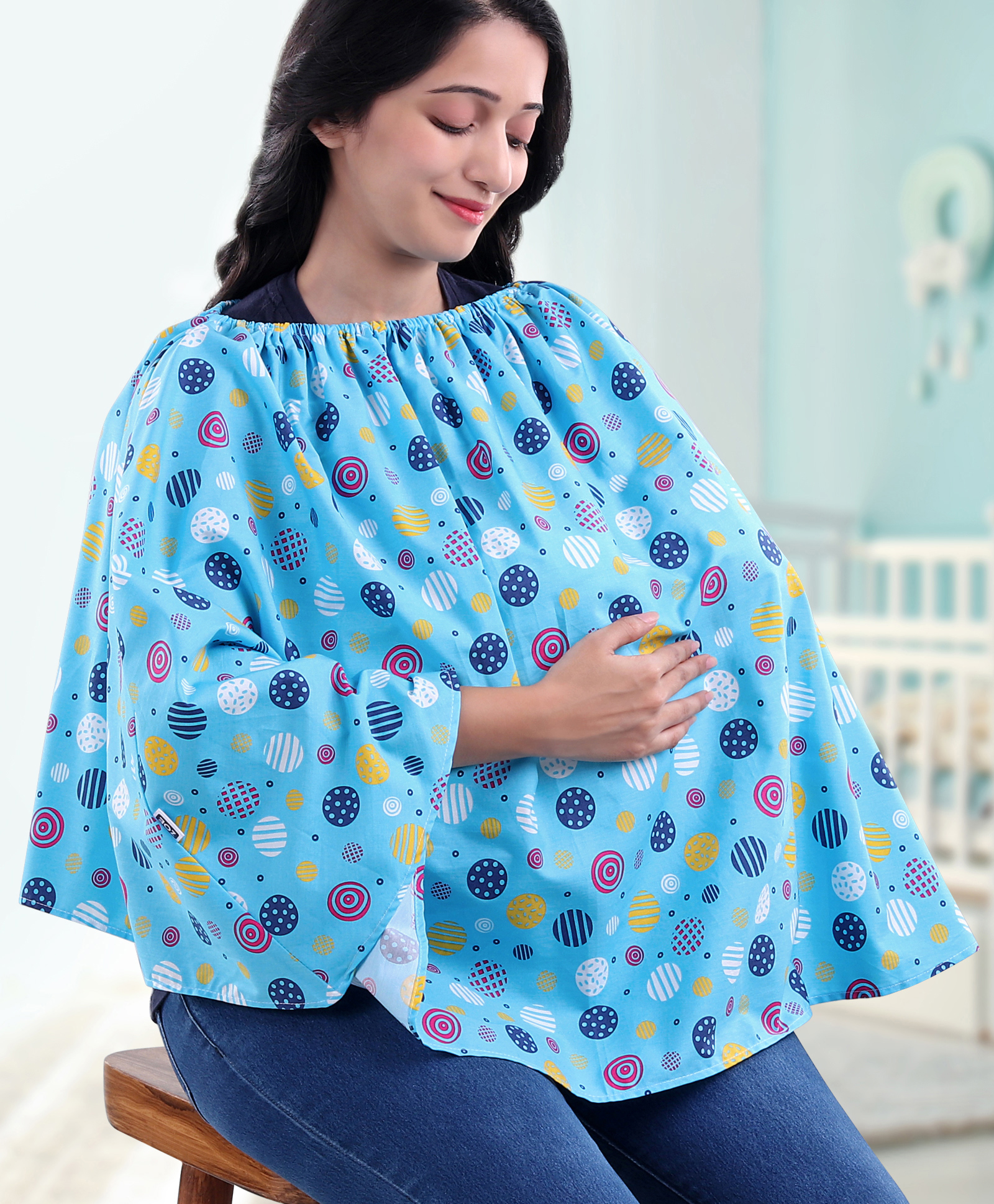 ZOE Multi Purpose Cotton Breast Feeding Nursing Cover circle print- Blue-image-14