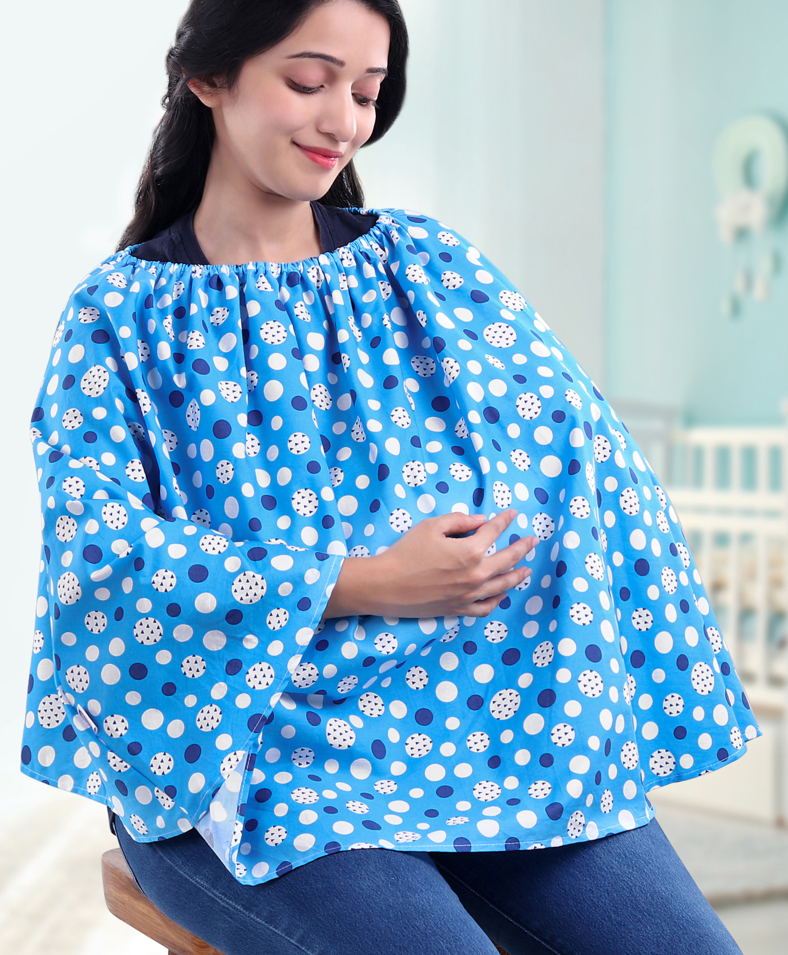 ZOE Multi Purpose Cotton Breast Feeding Nursing Cover- Blue-image-1
