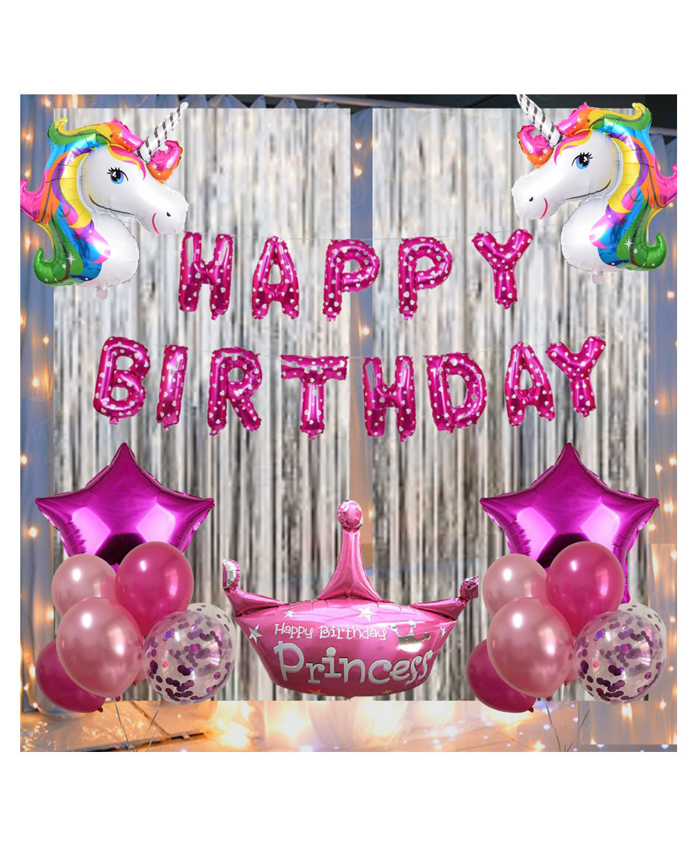 Bubble Trouble Happy Birthday Decoration Kit Combo with 1 Pc Pink Happy Birthday Foil 1 LED Light 40 Pcs Dark Pink Light Pink Silver White Balloons for Kids Birthday Decoration Item - Pack of 53-image-32