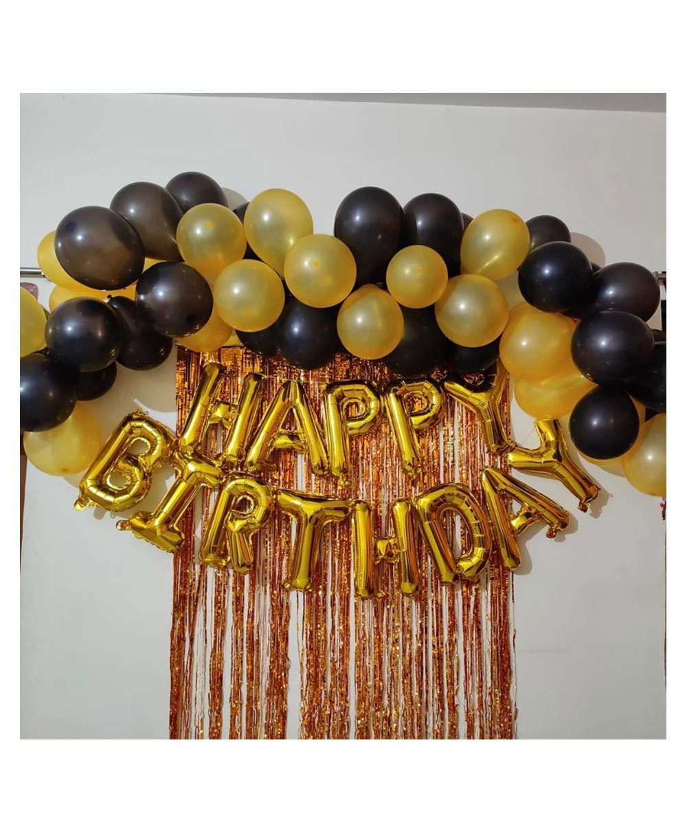 Bubble Trouble Happy Birthday Decoration Kit Combo with 1 Pc Gold Happy Birthday Foil Balloon 50 pcs Black Gold Balloon 1 Pc Arch Roll for Kids Birthday Decoration Item - Pack of 54-image-39