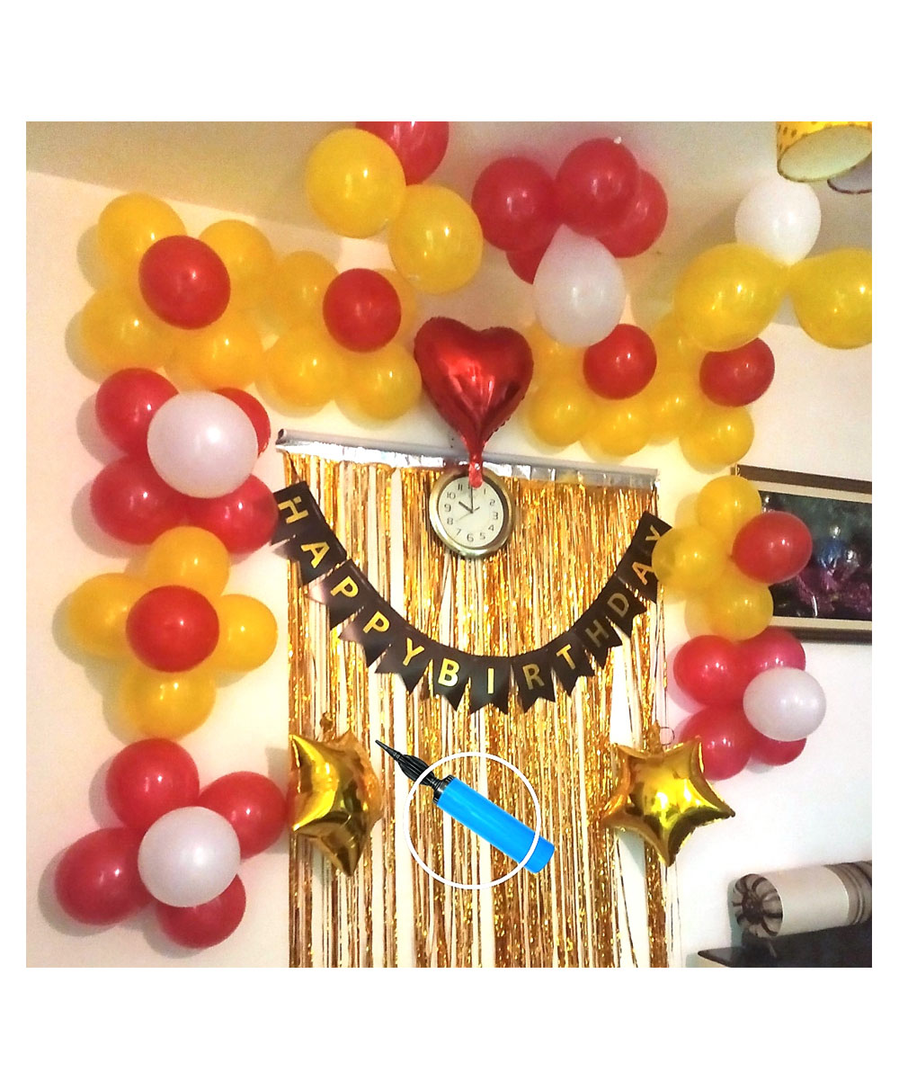 Bubble Trouble Happy Birthday Decoration Kit Combo with 1 Pc Black Birthday Banner 2 Pc Gold Star Foil Balloon 20 Pcs Red Gold White Balloons for Kids Birthday Decoration Item - Pack of 57-image-21