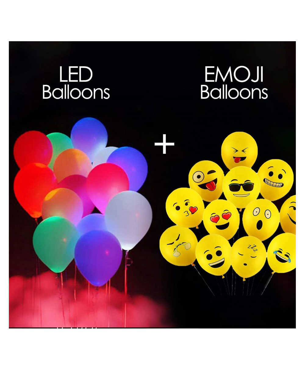 Bubble Trouble Emoji Expression Party Balloons with LED Light Up Balloons, Glow in The Dark Party Supplies LED Balloons for Birthday Party Decoration - Pack of 50-image-39