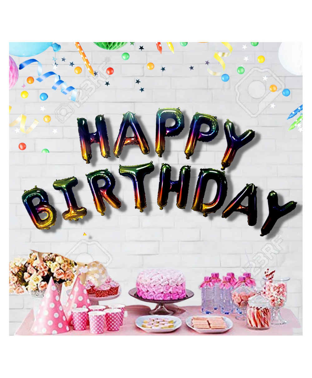 Bubble Trouble Happy Birthday Foil Balloon 16 Inch Mylar Foil Letters Sign Banner Bunting Reusable Ecofriendly Material Decorations & Party Supplies Chrome Multicolor - 13 Pieces-image-45